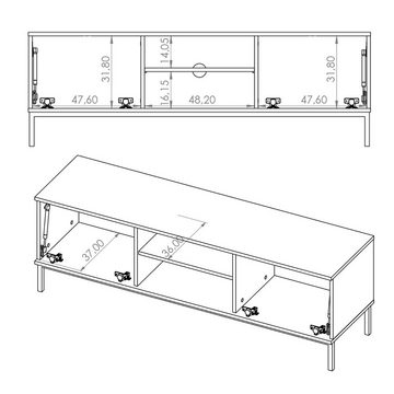 Lomadox Wohnwand PERIA-132, (3-St), Marineblau mit Fußgestell und Griffen aus Metall 235/190/41 cm