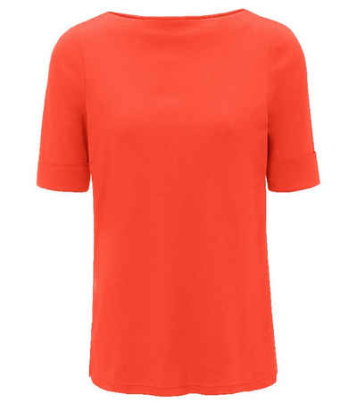 efixelle T-Shirt »effixelle Shirt farbenfrohes Damen Sommer-Shirt Kurzarm mit U-Boot Ausschnitt Haus-Shirt Koralle«