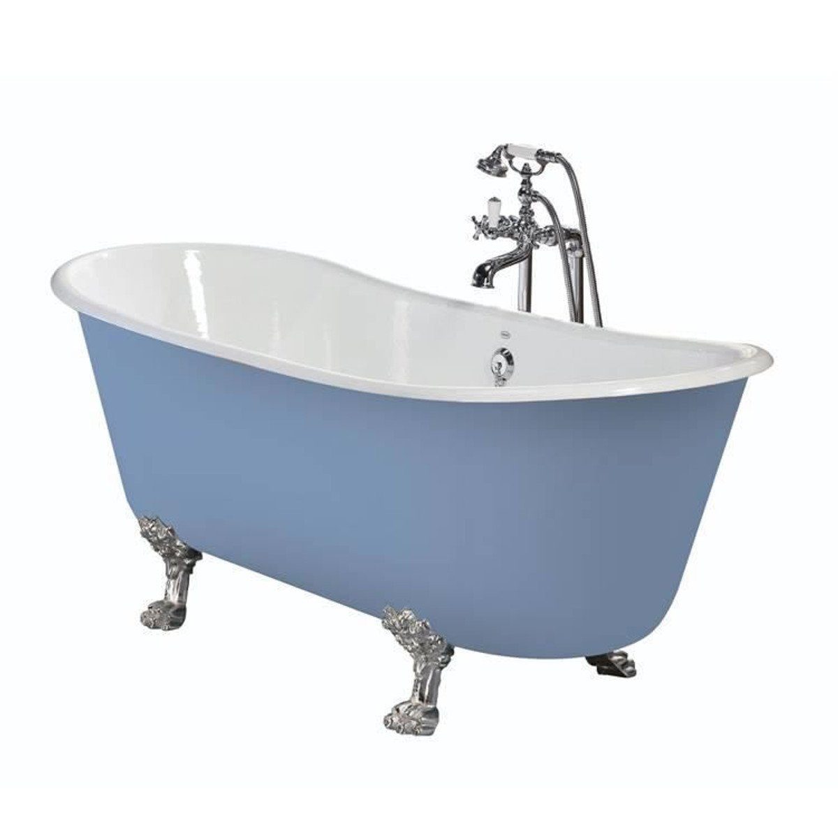 Casa Padrino Badewanne Luxus Gusseisen Badewanne Hellblau / Weiß 170 x 68 x H. 67.5 cm - Gebogene freistehende Badewanne - Barock & Jugendstil Badezimmer Möbel