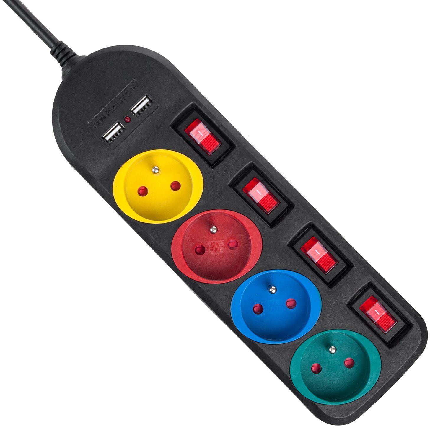 Maclean MCE229 Steckdosenleiste 4-fach (Ein- / Ausschalter, USB-Anschlüsse, separate Ein- / Ausschalter, Kindersicherung, Kabellänge 1.5 m), 4-Steckdosen-Verlän – Bild 4 von 5