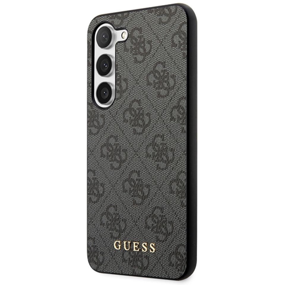 Guess Handyhülle Case Galaxy S24 Plus Kunstleder grau Logo goldfarben 6,7 Zoll, Kantenschutz