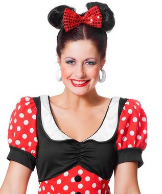 Karneval-Klamotten Kostüm Damen Minnie Maus-Kostüm mit Maus Ohren, Maus Kleid für Damen mit Maus-Ohren. Kleid in rot mit weißen Punkten