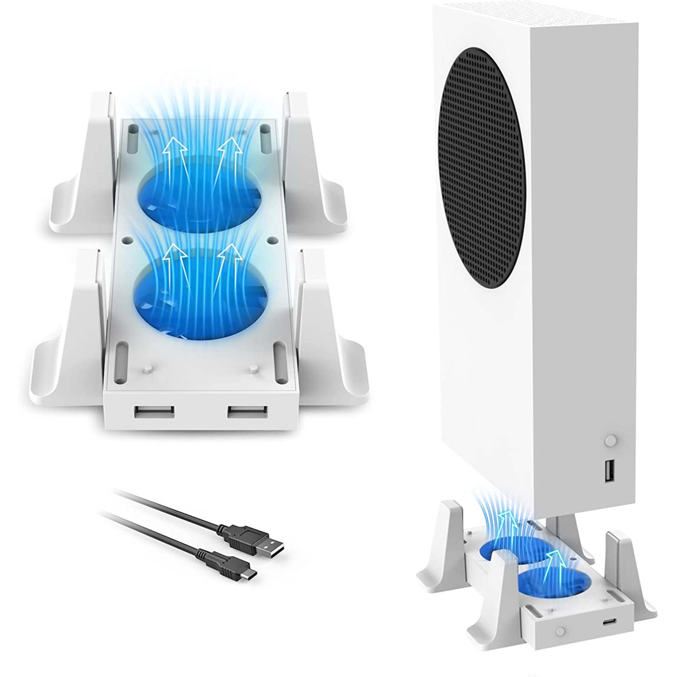 KINSI Xbox Mainframe-Kühlgebläse, 2 Ventilatoren und USB-Anschluss Xbox-Controller (3-Stufen verstellbare Lüfter Drehgeschwindigkeit, weiß)