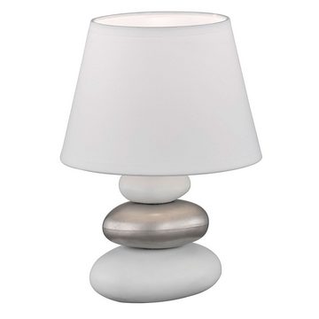 etc-shop LED Tischleuchte, Leuchtmittel nicht inklusive, Tischleuchte Nachttischlampe Beistelllampee Keramik Steine silber weiß