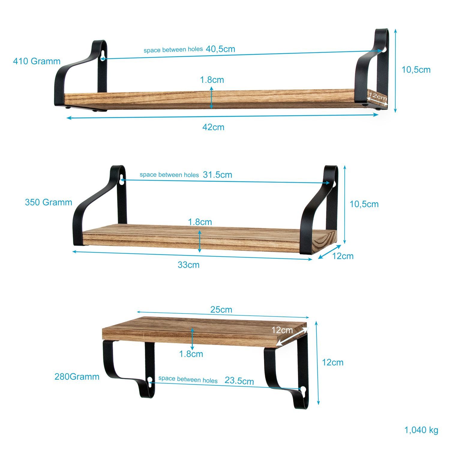 Intirilife Wandregal, Set 3-tlg., Wandregal Holz günstig online kaufen