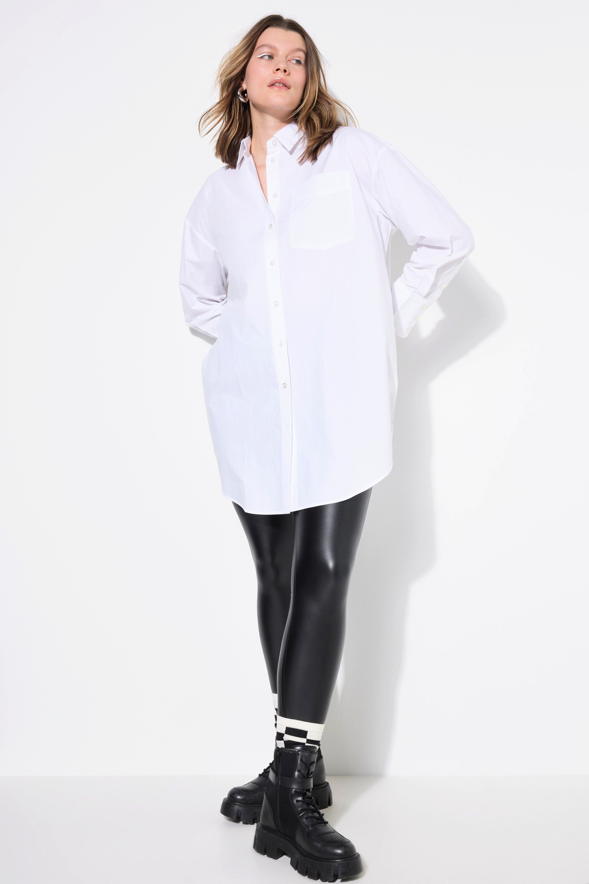 Hemdbluse Hemdbluse oversized Knopfleiste Hemdkragen