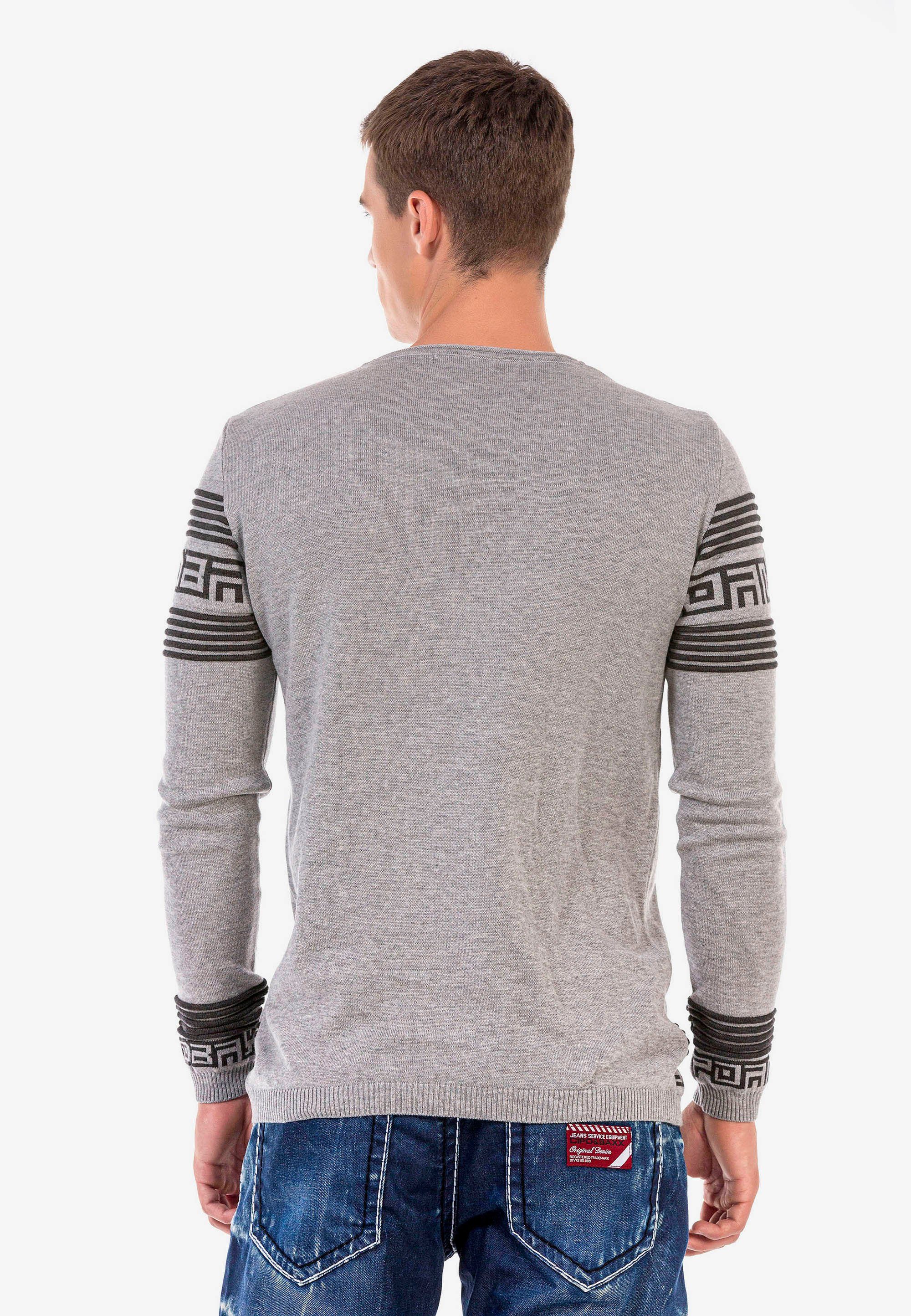 Streifenoptik in Baxx grau modischer Strickpullover & Cipo