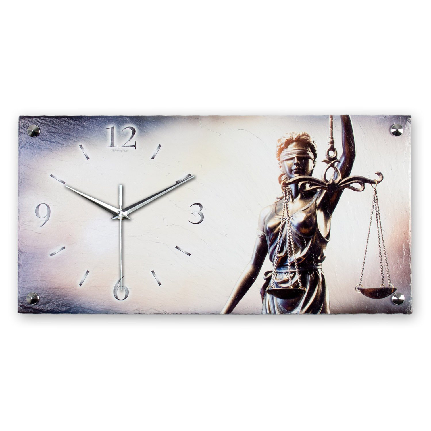 Kreative Feder Wanduhr Designer-Wanduhr "Justitia" aus Stein (Beton) (ohne Ticken; Funk- oder Quarzuhrwerk; elegant, außergewöhnlich, modern)