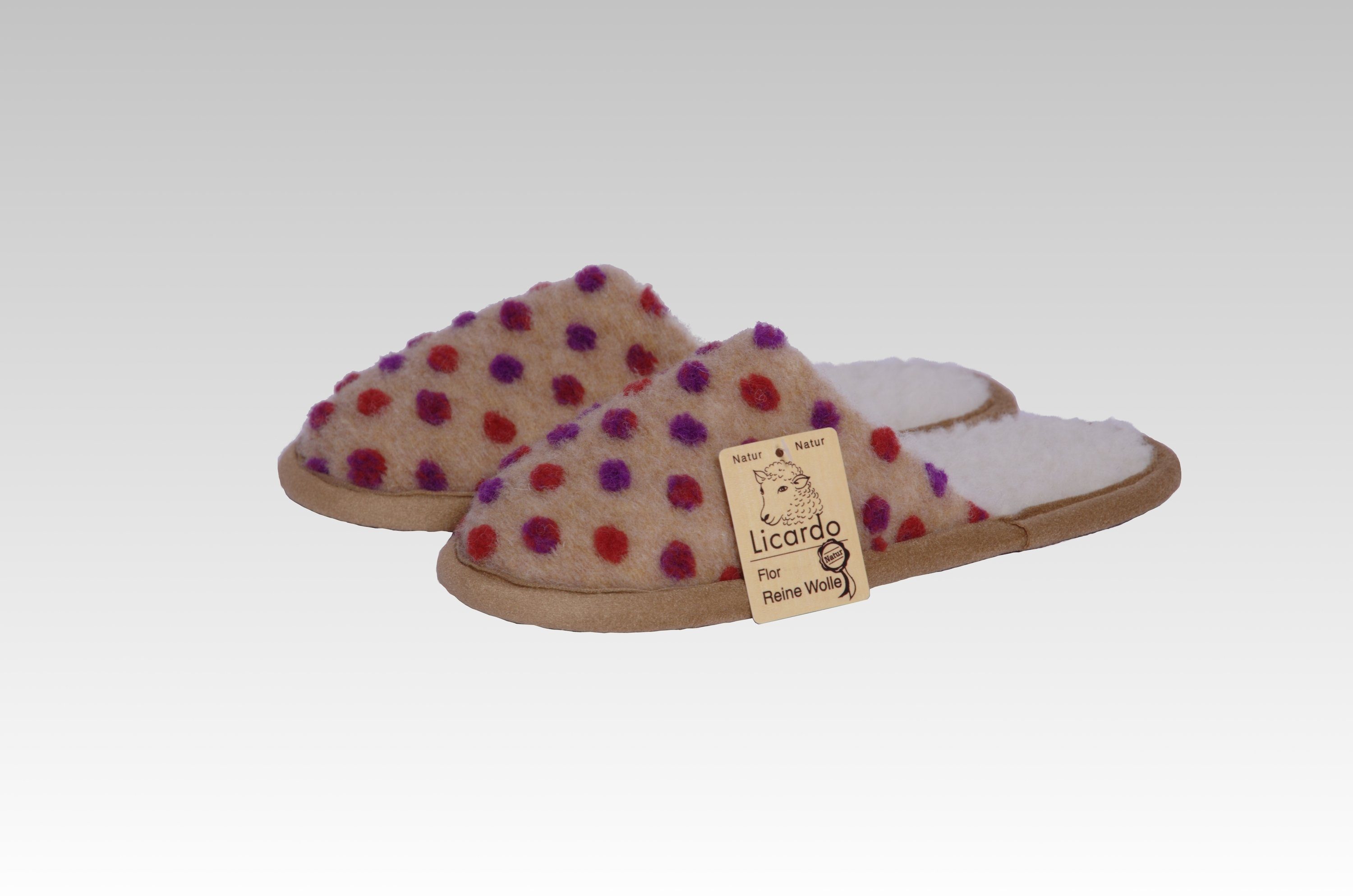 Licardo Hausschuhe Pantoffel Wolle Noppen beige Hausschuh (1 Paar) für warme Füße, kuschelig