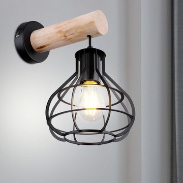 etc-shop LED Wandleuchte, Leuchtmittel inklusive, Warmweiß, Farbwechsel, Vintage Wand Lampe FERNBEDIENUNG Käfig Gitter Holz Leuchte