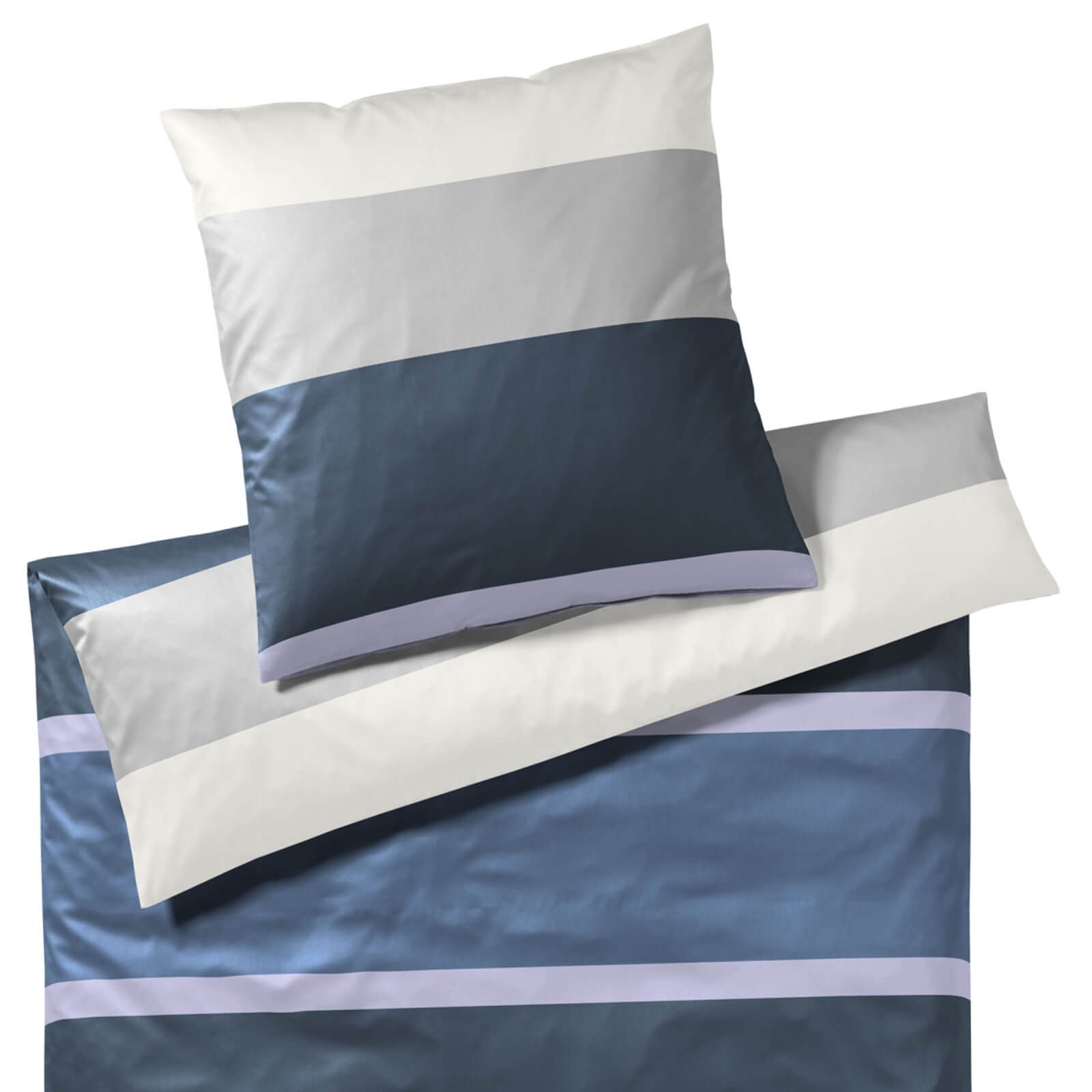 JOOP! Bettwäsche Mood 4095 22 Aqua, Mako-Satin, 3 teilig, Streifen, Querstreifen, Gestreift