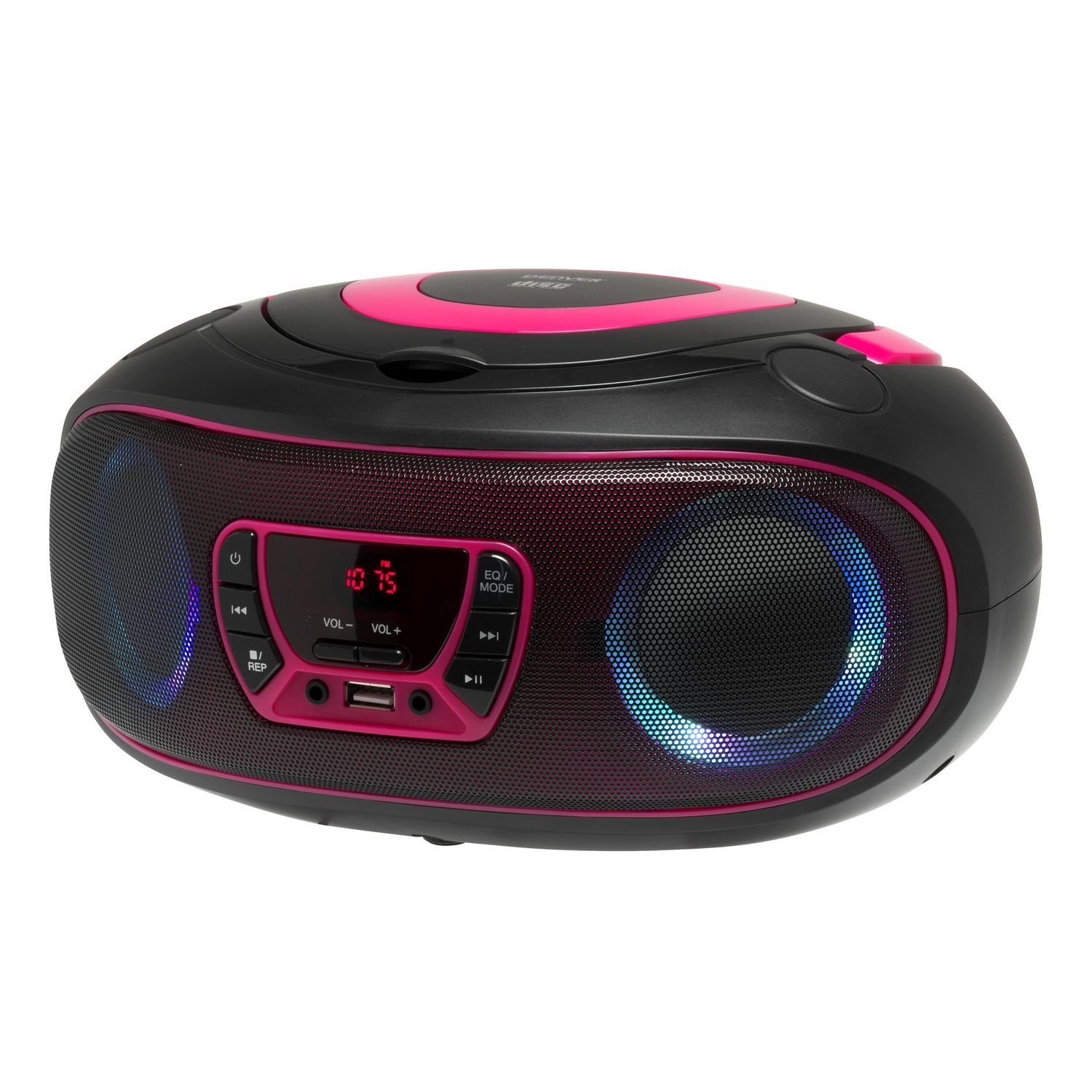 Denver TCL-212BT LED Kopfhörerausgang (Bluetooth, AUX-IN, CD-Player Pink USB, und tragbarer Partylicht)