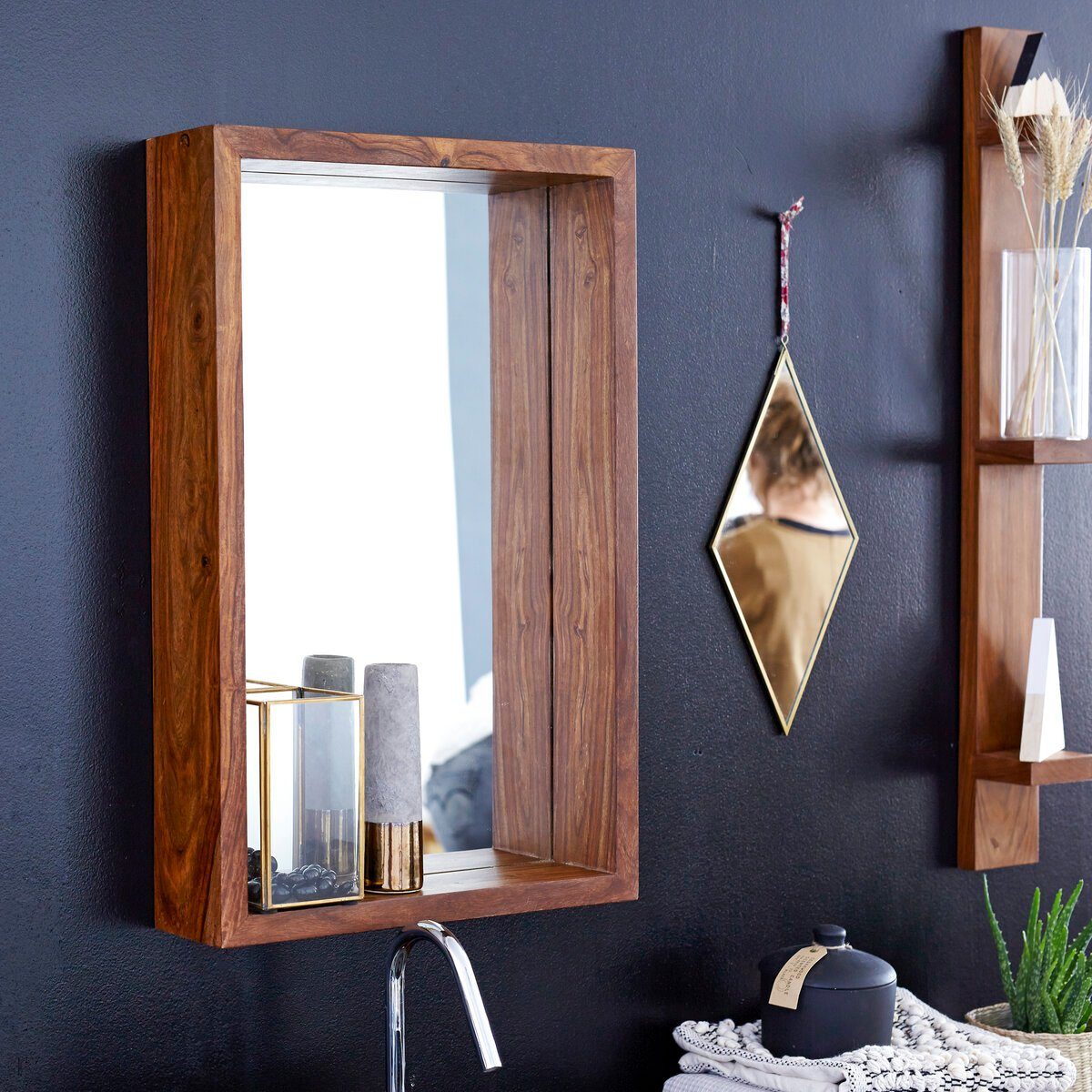 Tikamoon Spiegel Spiegel aus massivem Palisanderholz 70x45 cm
