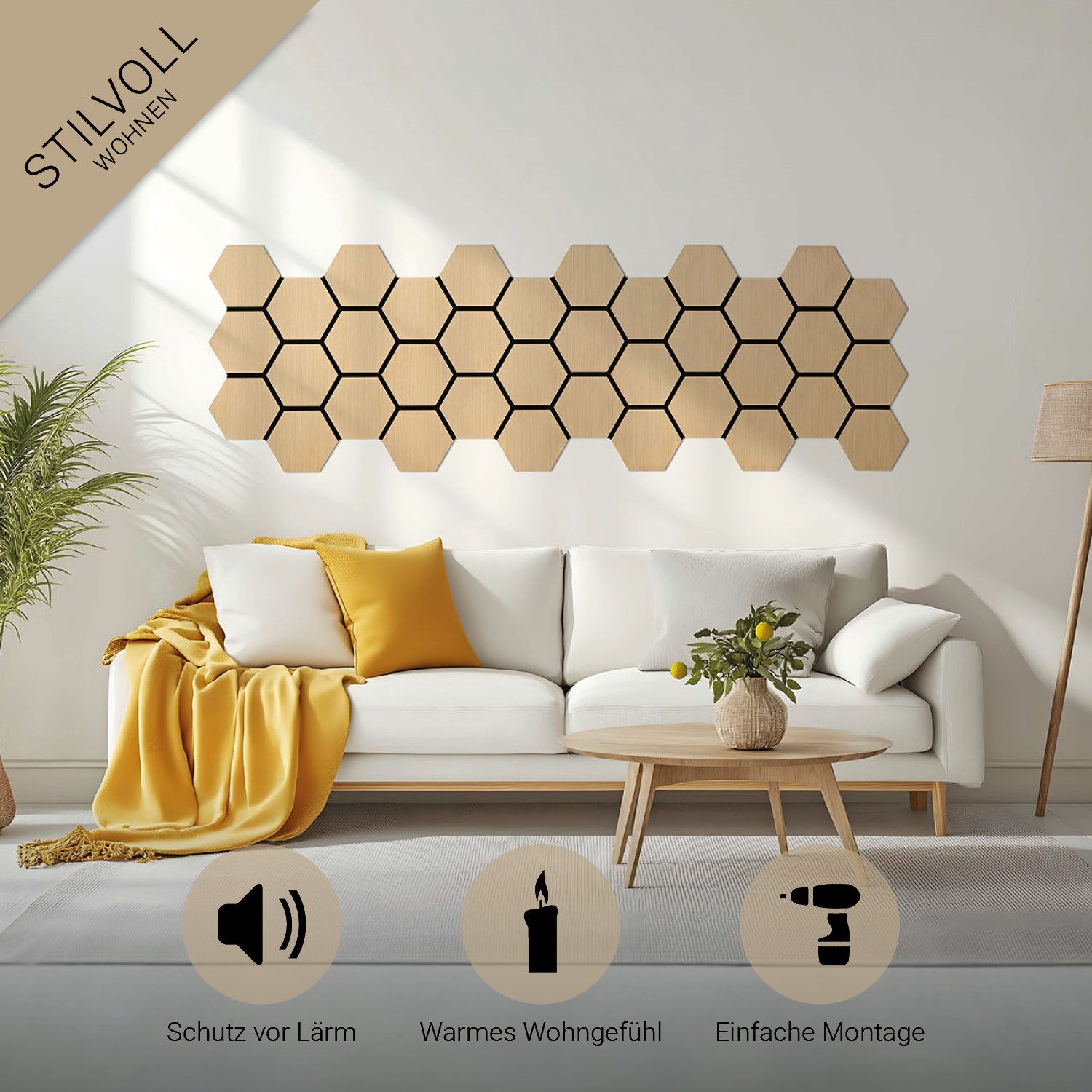 Homestyle4u Akustikpaneele 8 Wandpaneele Holz Hexagon 76 x 62 cm Stück Natu günstig online kaufen