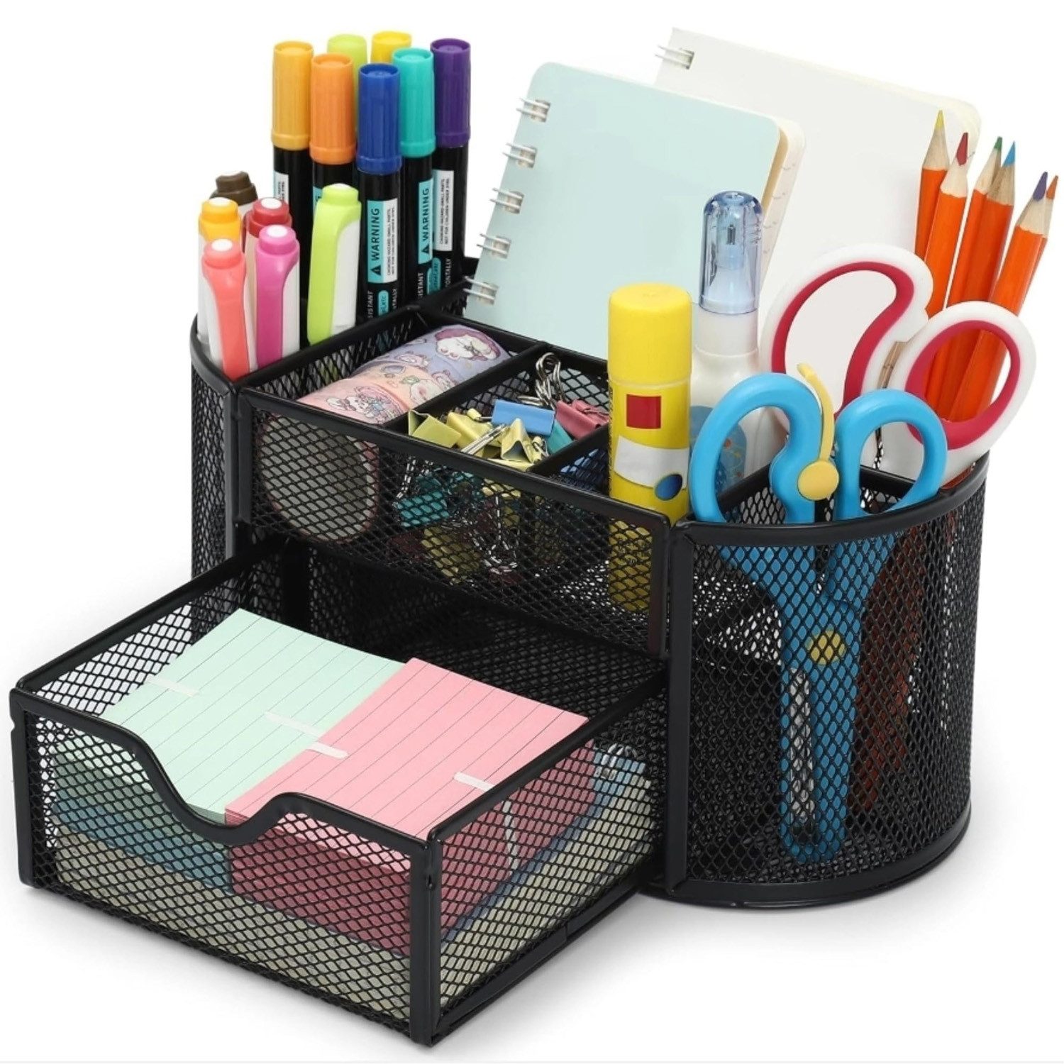 Flintry Organizer Schreibtisch Organizer mit Schublade & Stiftehalter, Rutschfest (1 St), Metall Mesh Büro Organizer, Platzsparend, für Home, Schule & Büro