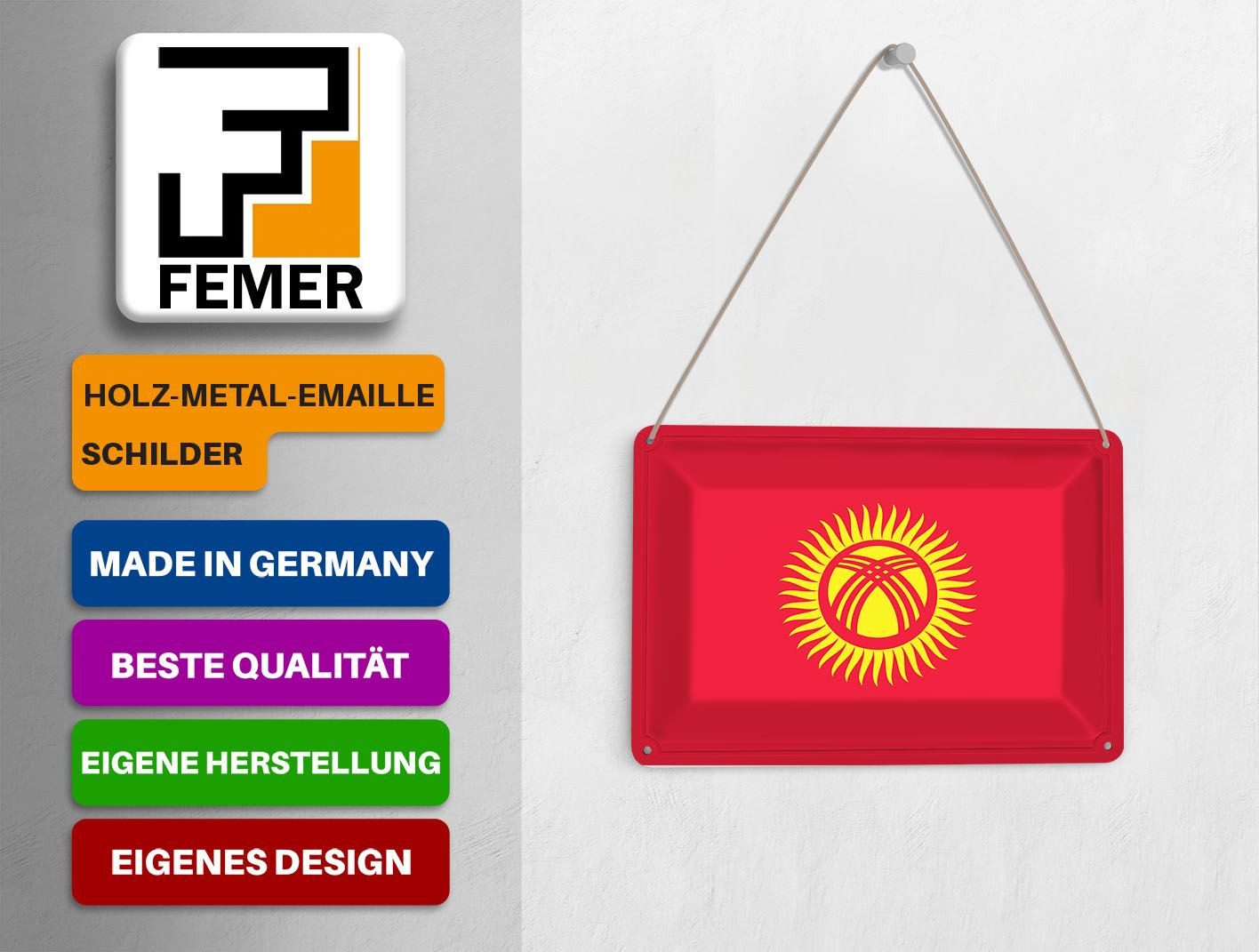 Femer GmbH Postkarte Flagge Kirgisistans 14x10 cm Flag of Kyrgyzstan, unfrankiert