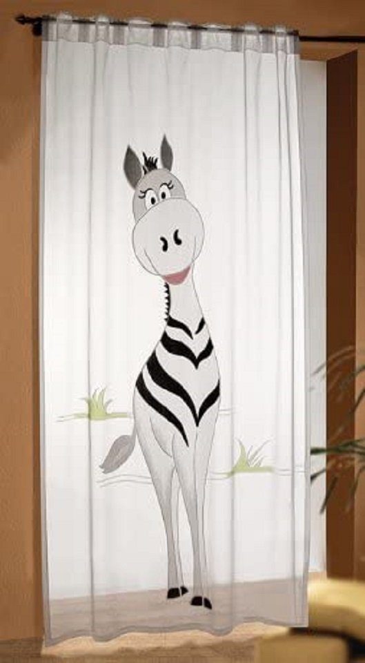 Gardine Kinderzimmer Vorhang Schal Zebra 140x245 cm, Clever-Kauf-24,  Ösenschal, Ösenvorhang, Zebra