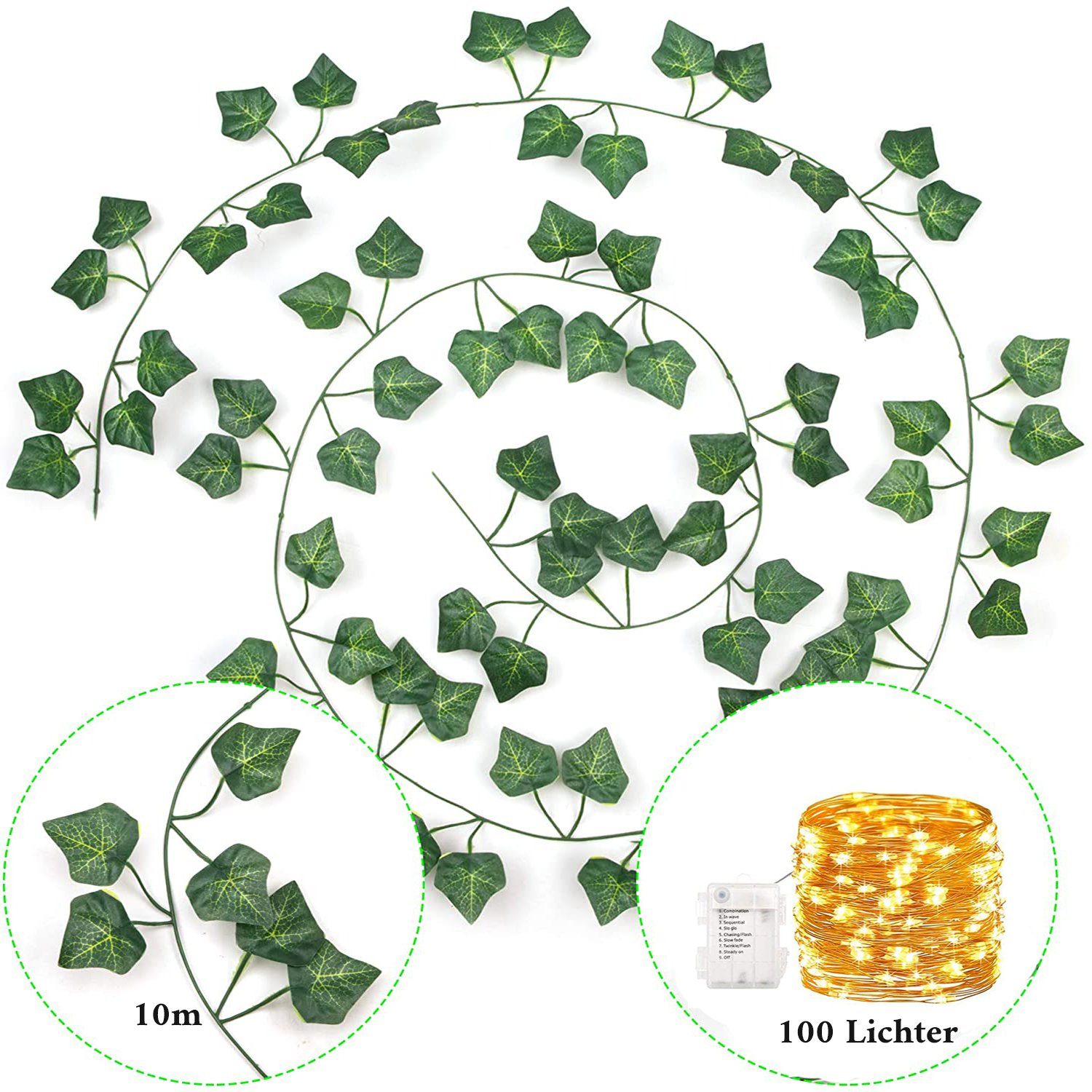 Jormftte hängend Efeugirlande,künstliches LED-Lichternetz