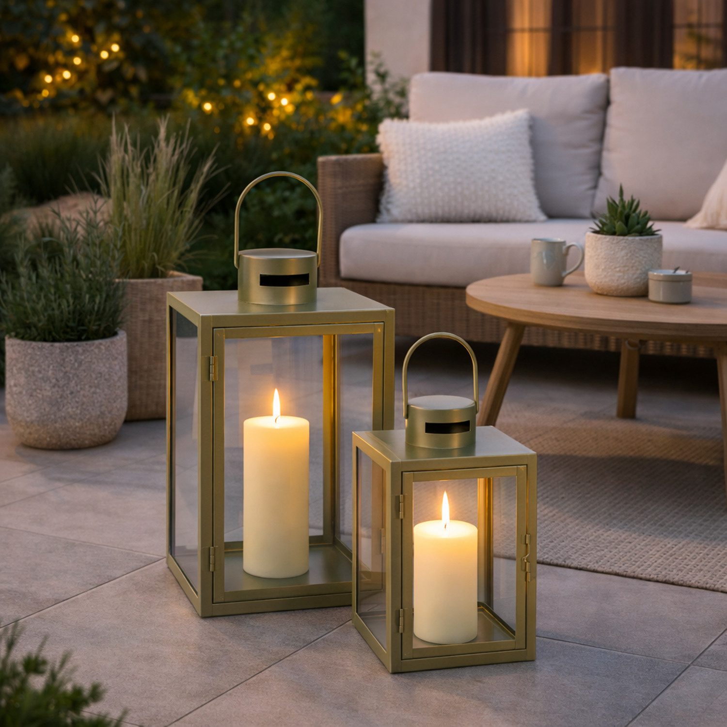 Mojawo Laterne 2tlg Metall Laternen Set Olivgrün Gartenlaterne Windlicht ca günstig online kaufen