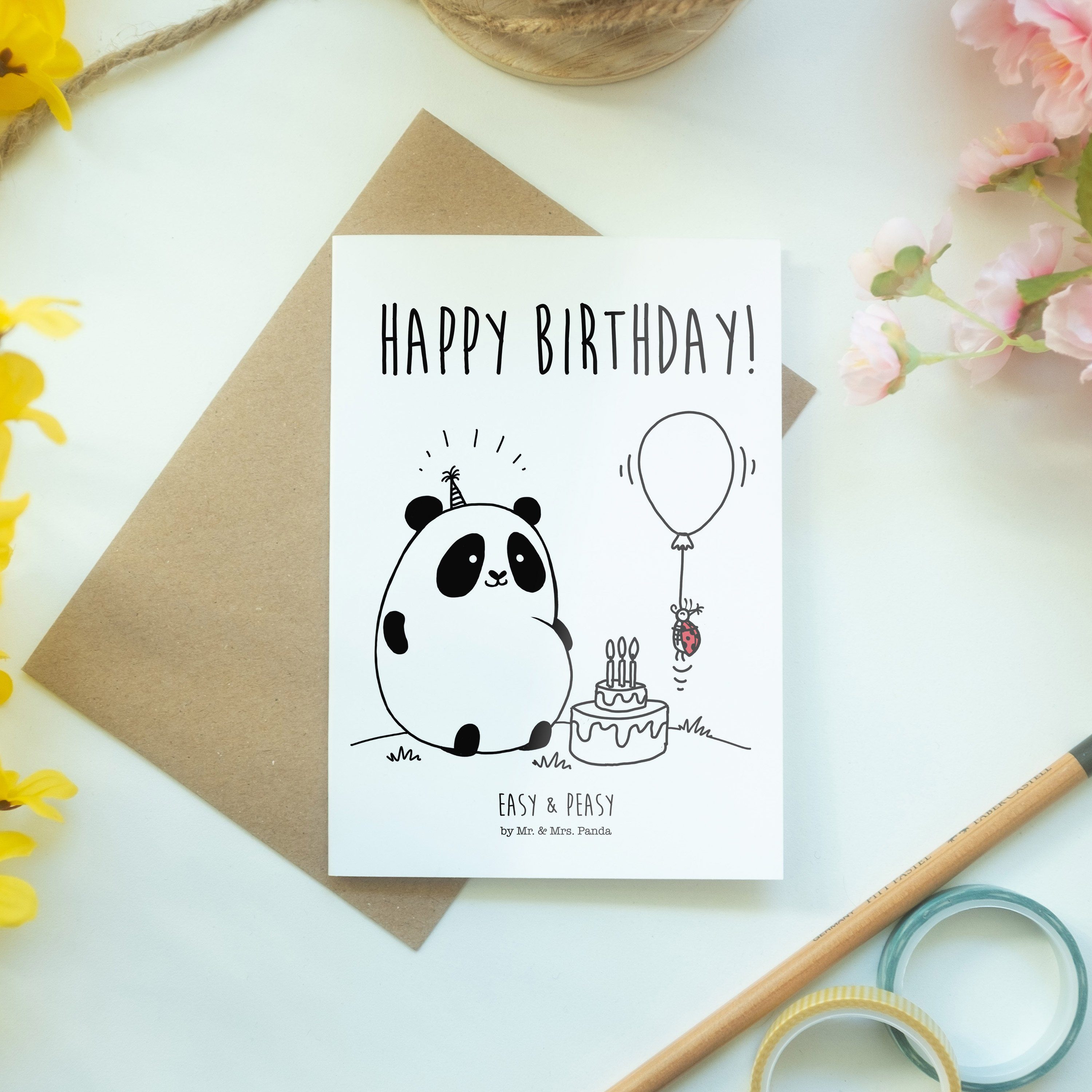 Grußkarte Happy Einladungs Klappkarte, & Mrs. Easy Geschenk, Birthday Peasy Mr. - Panda Weiß & -