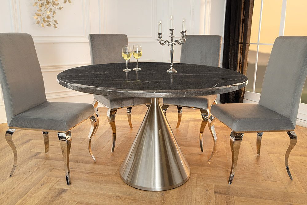 riess-ambiente Esstisch ELEGANCIA Ø130cm Marmor schwarz – rund, chromfarben günstig online kaufen