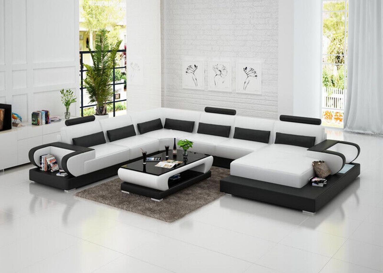 JVmoebel Ecksofa Ledersofa mit USB,Couch Wohnlandschaft Ecksofa Garnitur Modern Sofa Weiß
