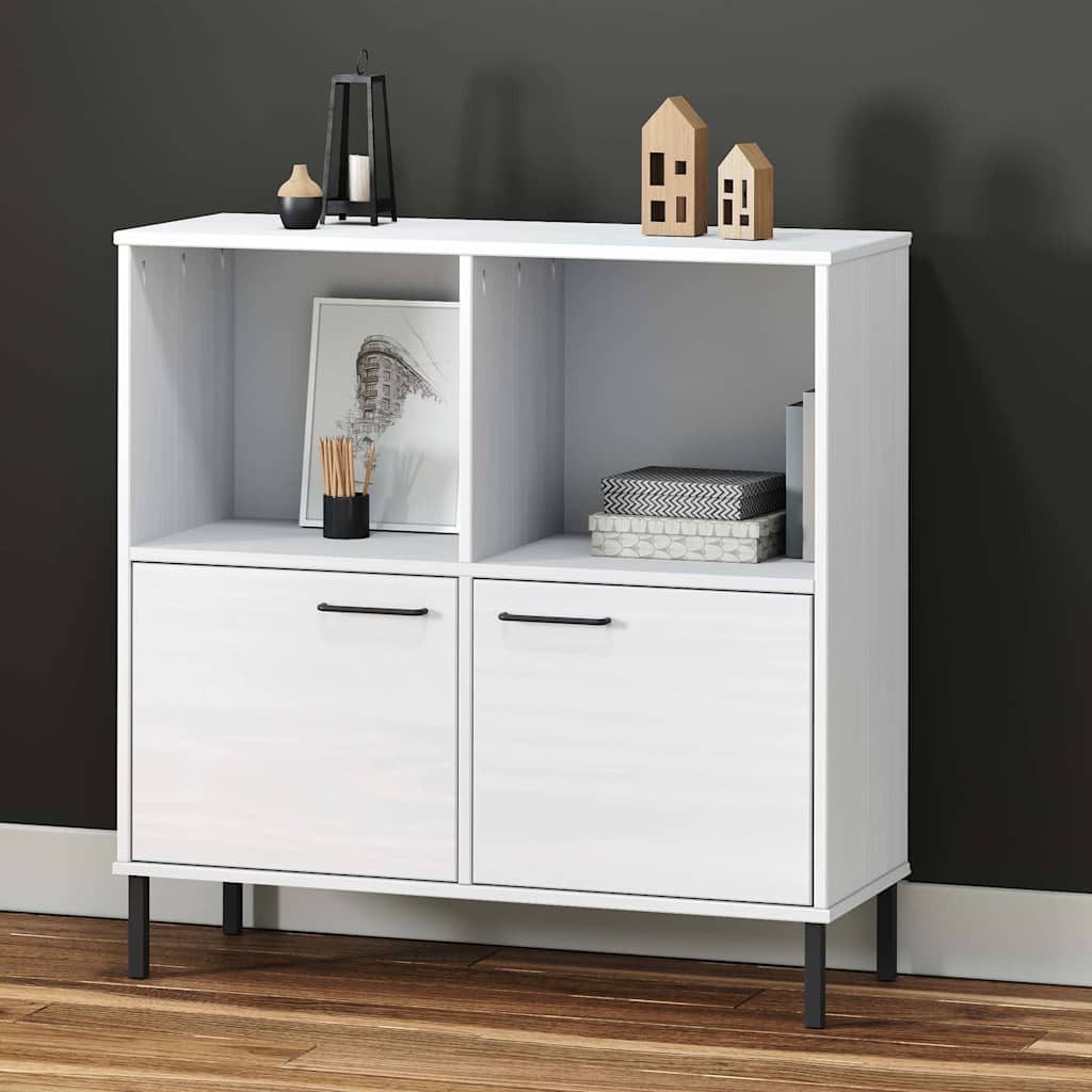 furnicato Bücherregal Weißes aus massivem Kiefernholz 90 x 35 x 90,5 cm, 1-tlg., Regalwand mit zwei Türen, Metallfüßen und einer Wandhalterung