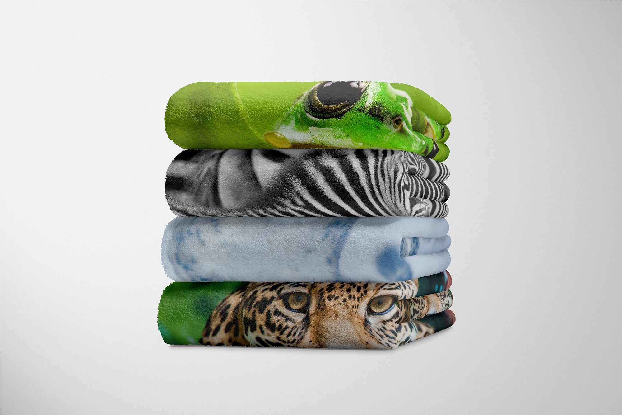 Sinus Art Handtücher Handtuch Handtuch (1-St), S, Kuscheldecke mit Strandhandtuch Saunatuch Schneeleopard Tiermotiv im Baumwolle-Polyester-Mix