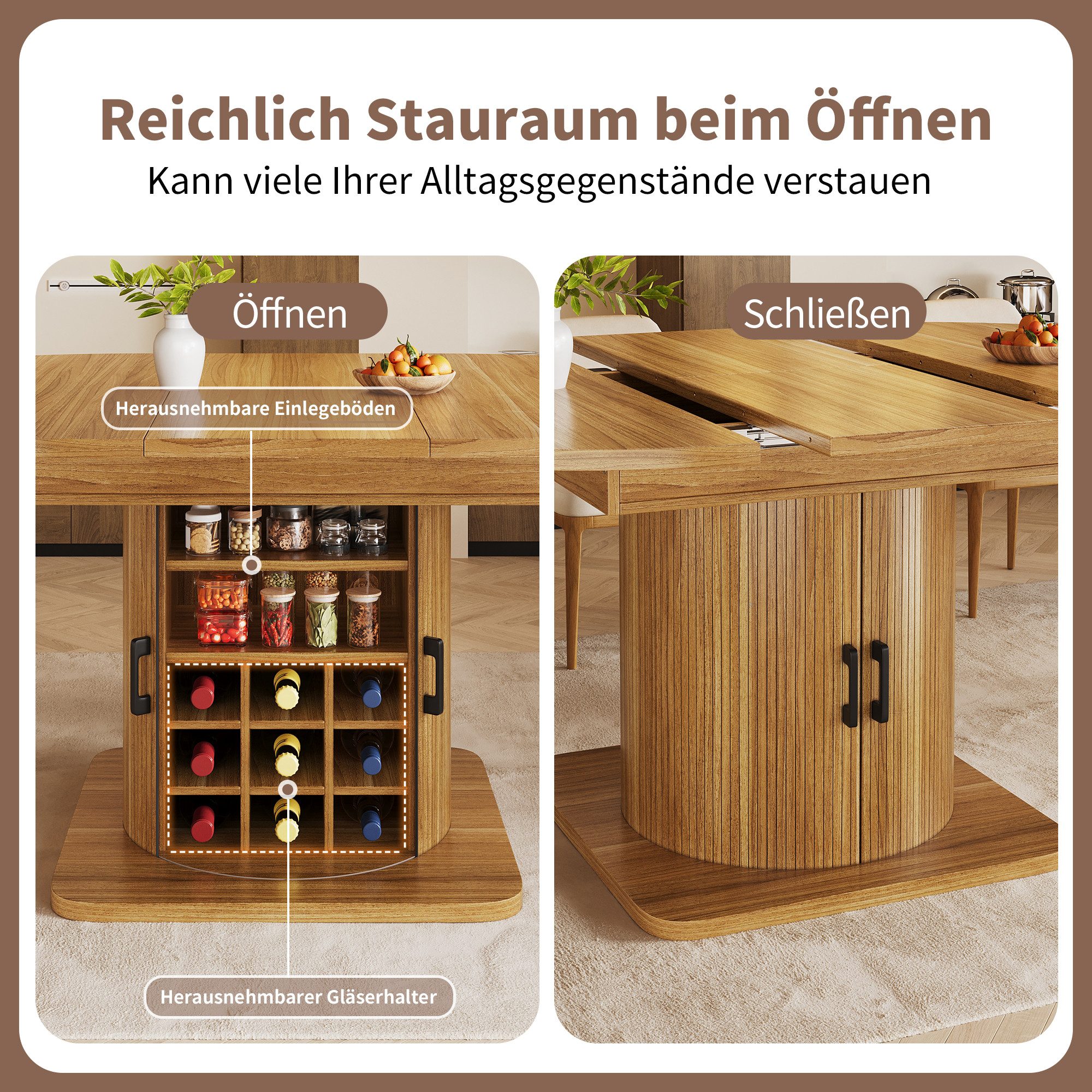 i@home Esstisch Ausziehbarer mit Stauraum multifunktionaler (Packung Set), herausnehmbaren Einlegeböden platzsparender Küchentisch MDF – Bild 3 von 5