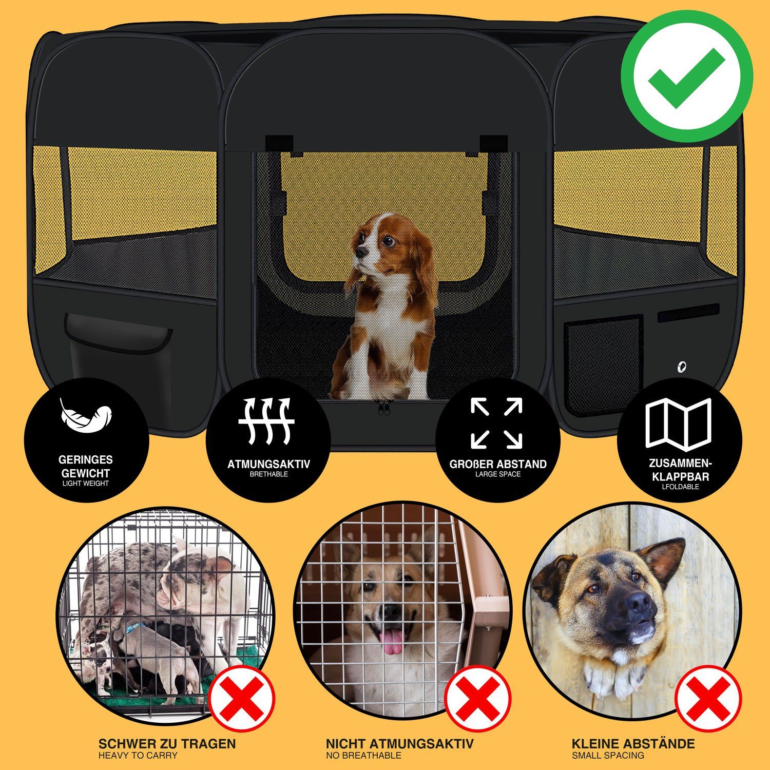 all Pets United Tierhaus GOODS+GADGETS Welpen Laufstall XXL – Faltbarer Kleintier Auslauf, Kleintier Welpenauslauf Freigehege