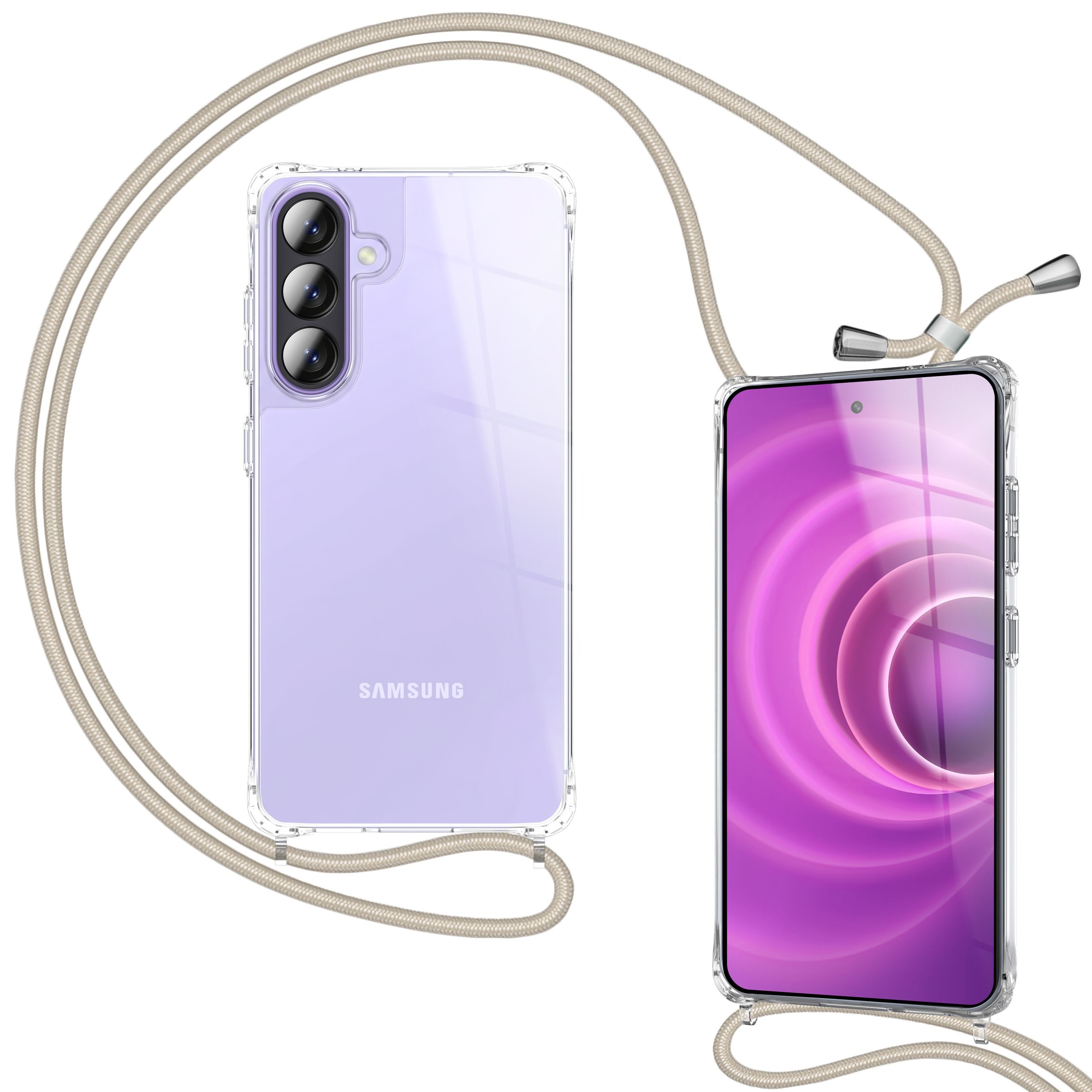Nalia Smartphone-Hülle Samsung Galaxy A57, HANGIT PRO Case zum Umhängen - Transparent, 160cm Band & Anti-Gelb