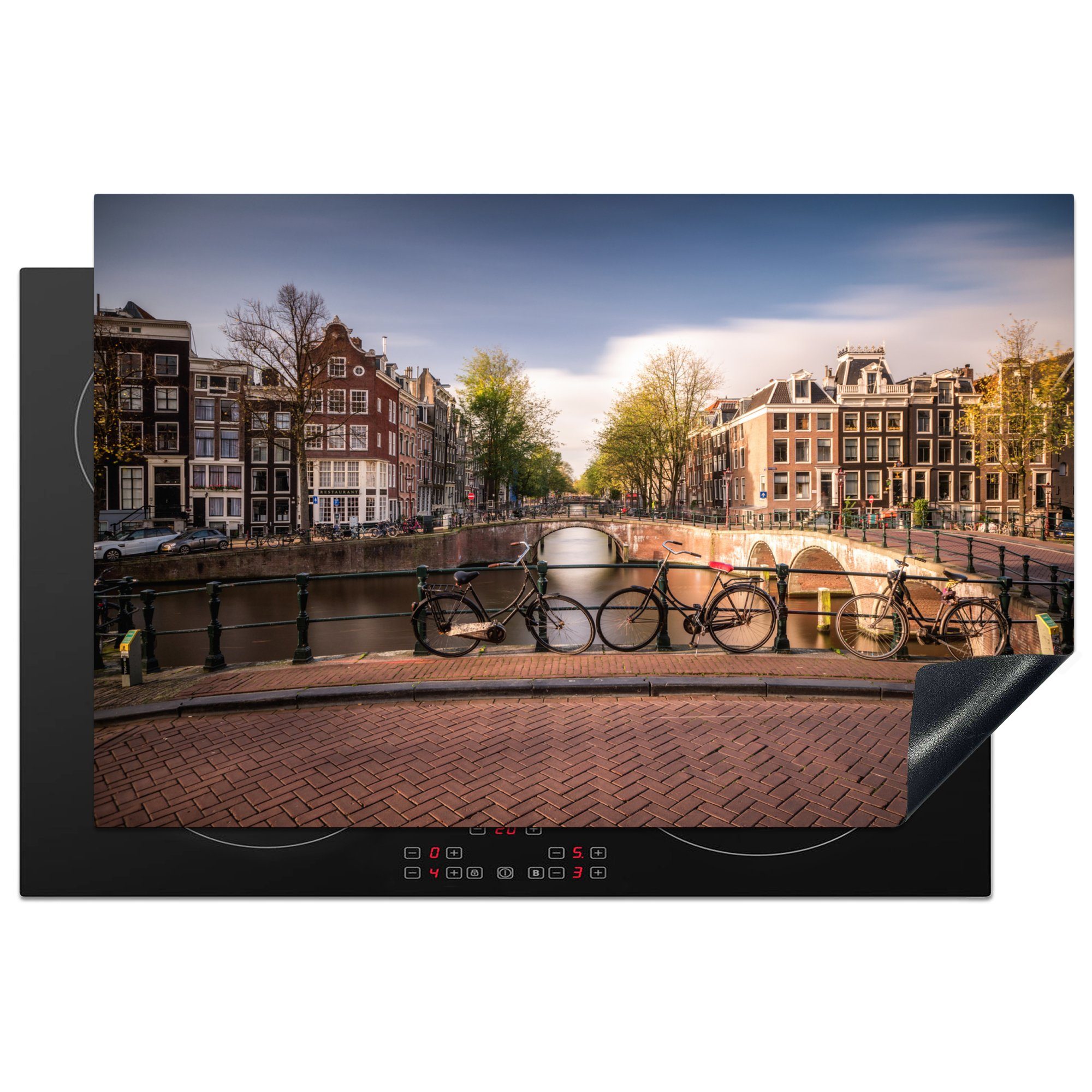 Amsterdam küche, Herdblende-/Abdeckplatte cm, die 81x52 Schutz tlg), für in (1 im Keizersgracht Die Herbst, Vinyl, Induktionskochfeld Ceranfeldabdeckung MuchoWow