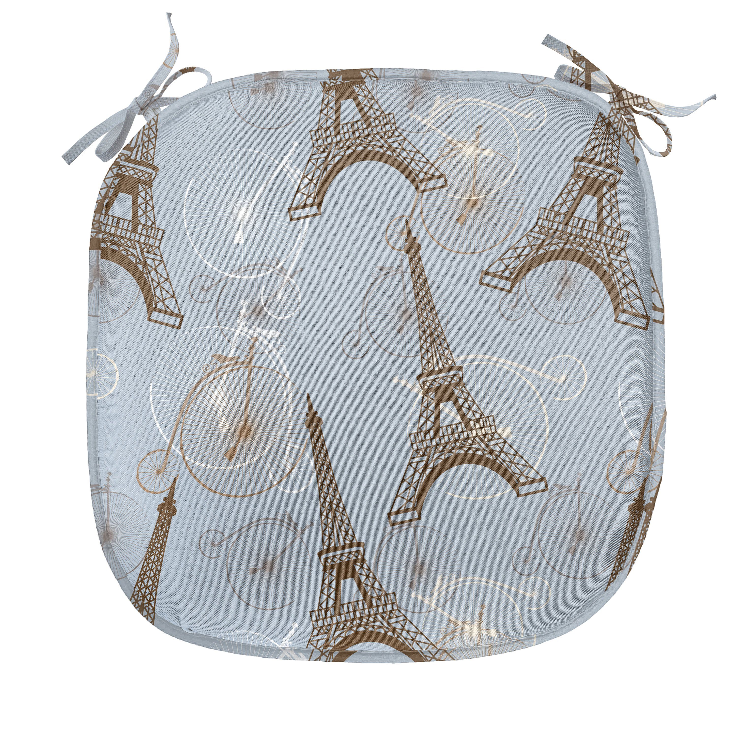 Abakuhaus Stuhlkissen Dekoratives wasserfestes Kissen mit Riemen für Küchensitze, Eiffel Retro Fahrräder Zeichen