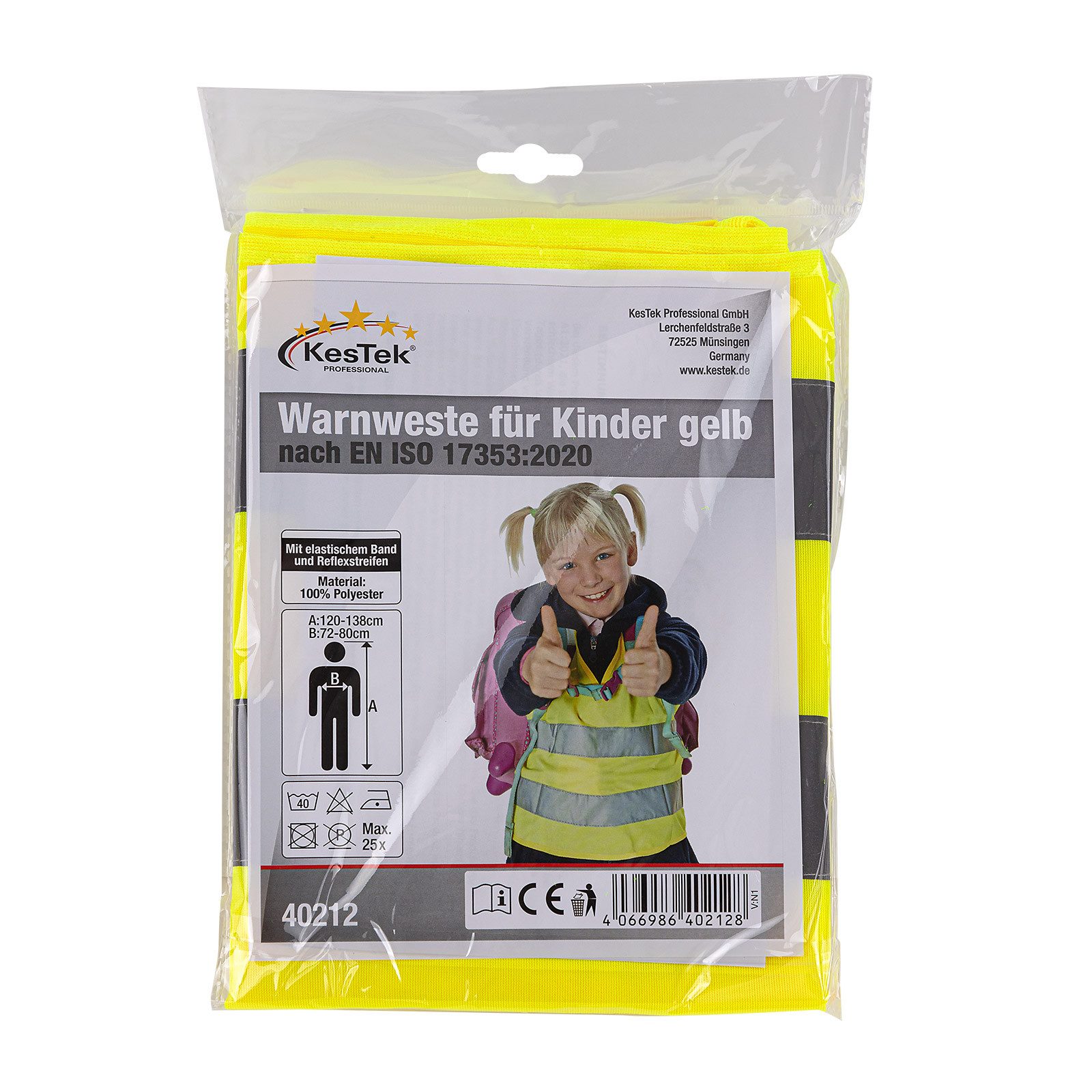 KesTek Warnweste Warnweste für Kinder gelb nach EN ISO 17353:2020