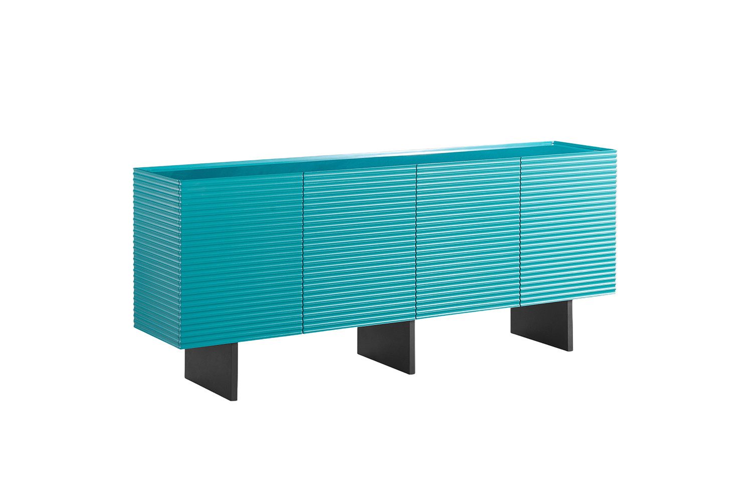 KAWOLA Sideboard LYNN moderne Kommode, viel Stauraum, 4 Türen lackiert petrol, Einlegeböden verstellbar
