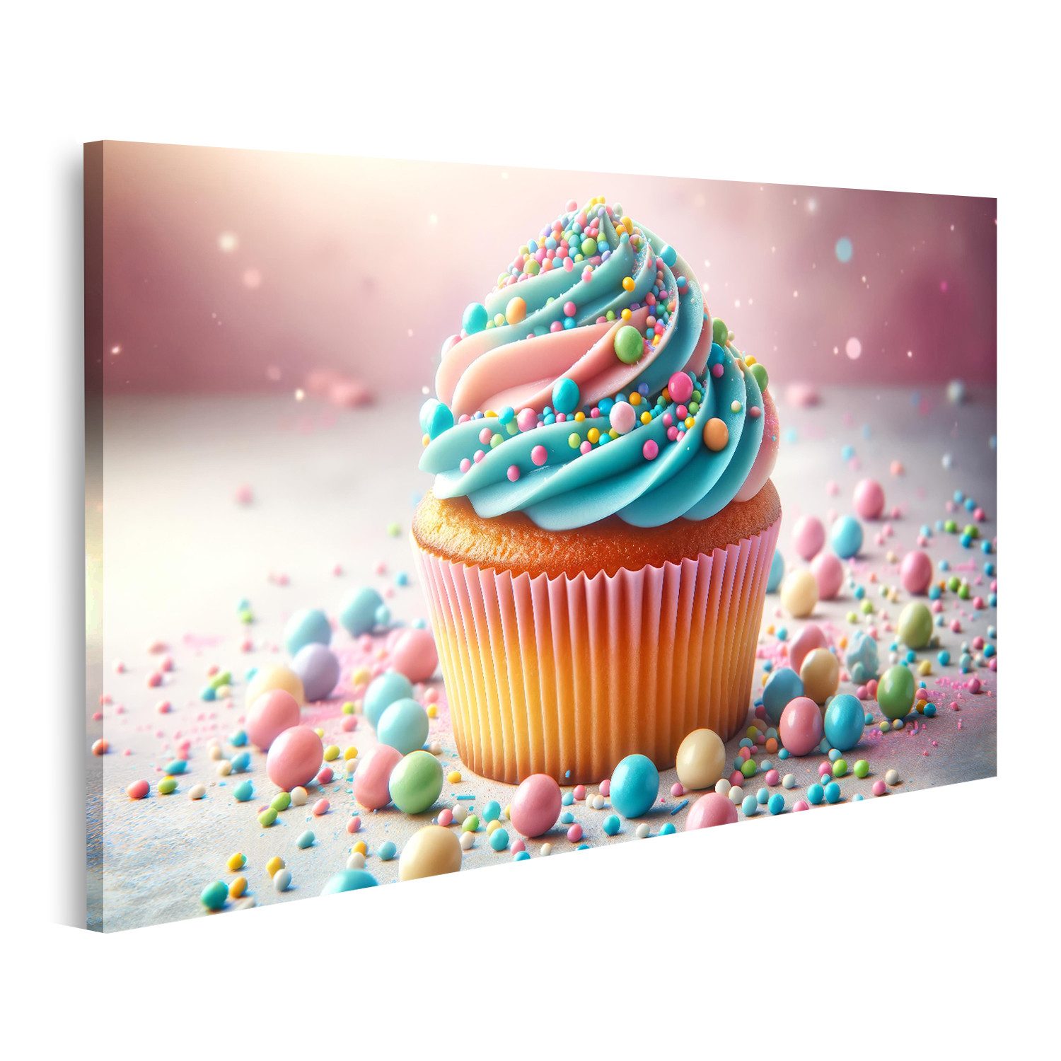 Leinwandbild Cupcake, goldbraun, bunter Zuckerguss