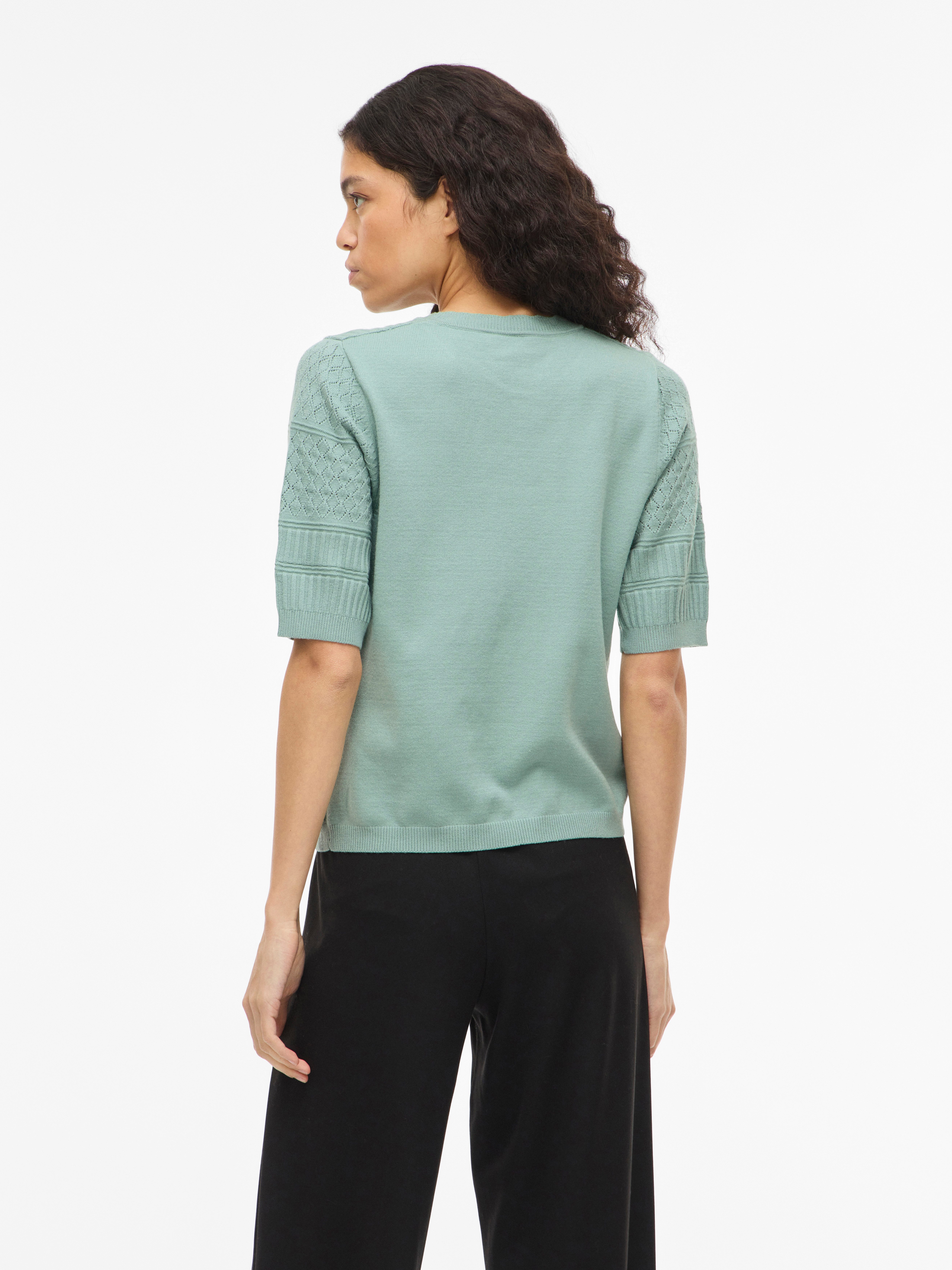 Vila Kurzarmpullover VIMILOS S/S O-NECK POINTELLE TOP - NOOS