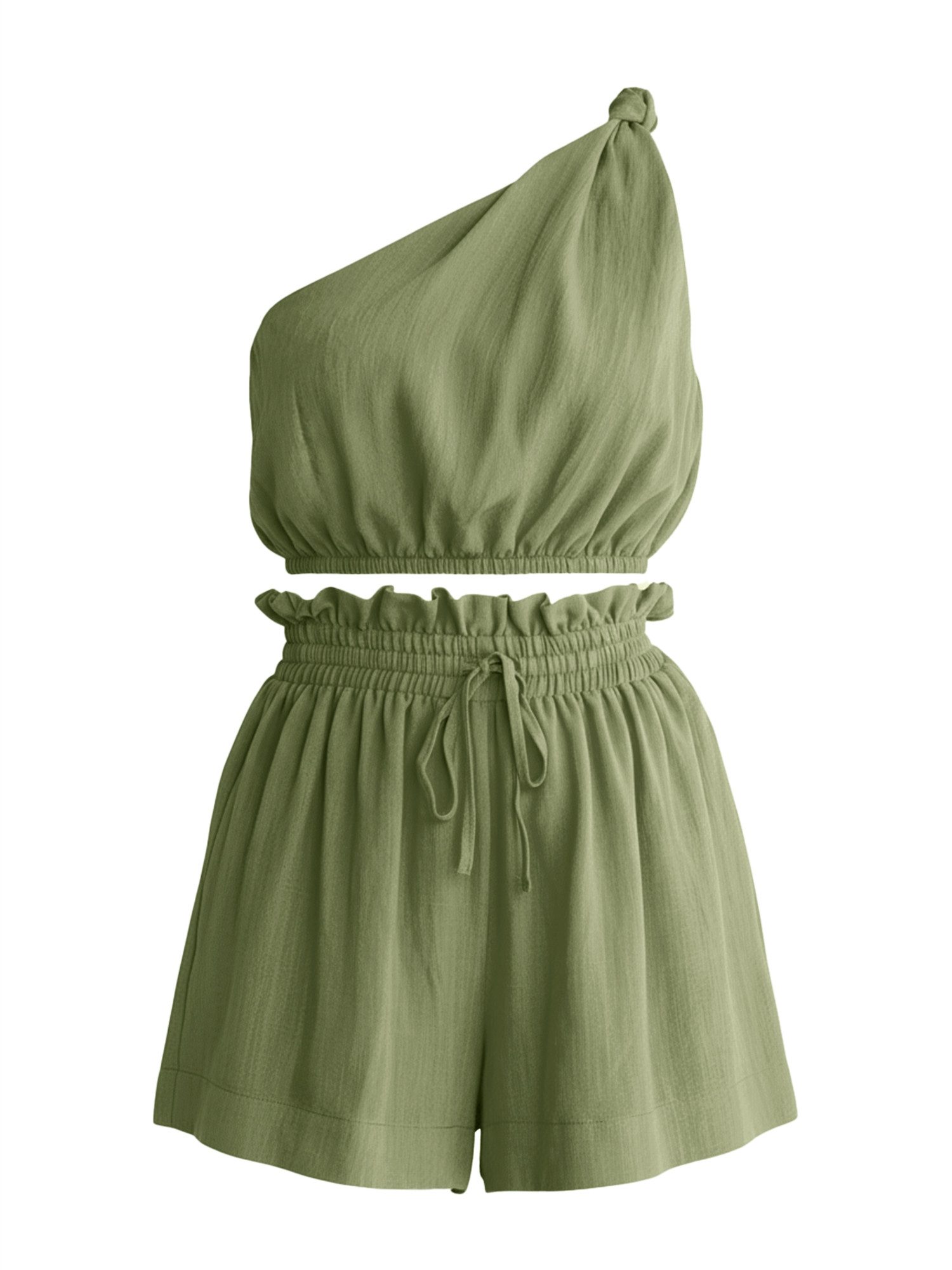 Imily Bela Hausanzug Damen 2-teiliges Sommer Set (Set, 2 tlg., One-Shoulder Crop Top + Shorts) One-Shoulder – Bild 5 von 5