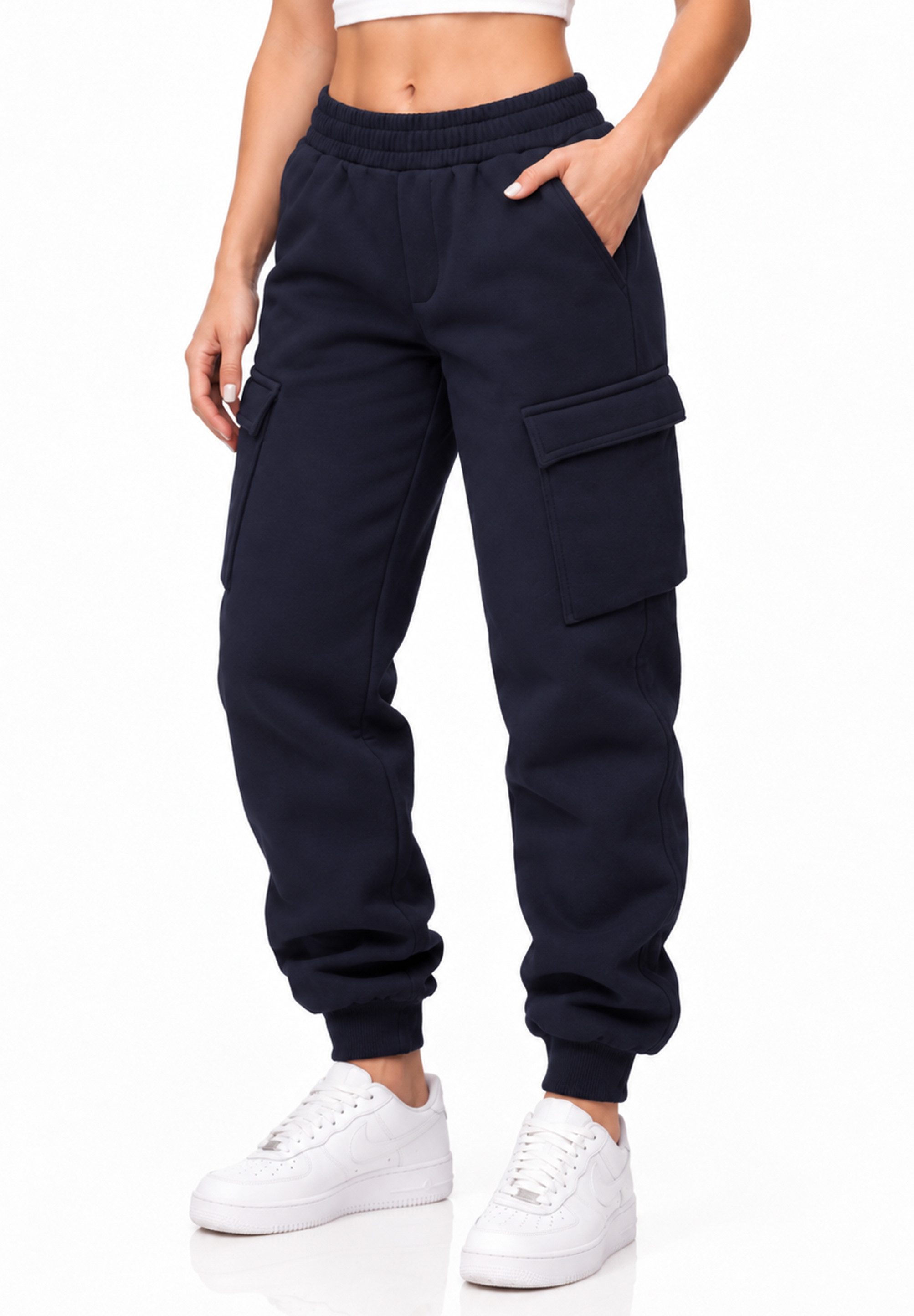 DAILY COTTON Jogginghose als Cargohose - Lange Trainingshose Sweatpants Herren Freizeithose mit Bündchen aus Baumwolle im Regular-Fit