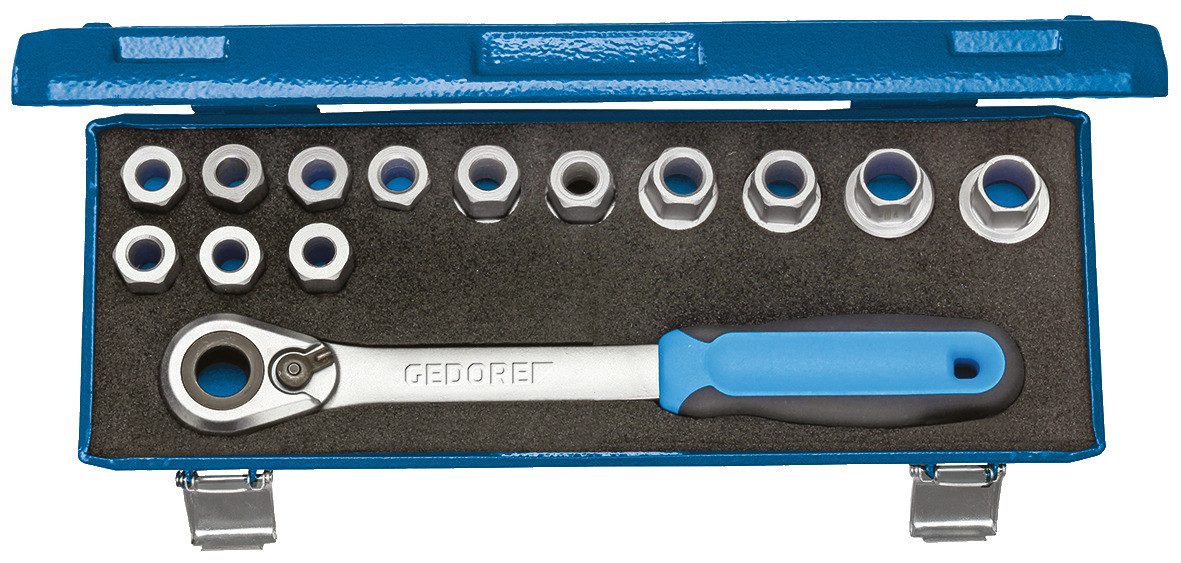 Gedore Ratsche 19 SKU-20 Steckschlüssel-Satz 1/2", 14-teilig, 10-24 mm