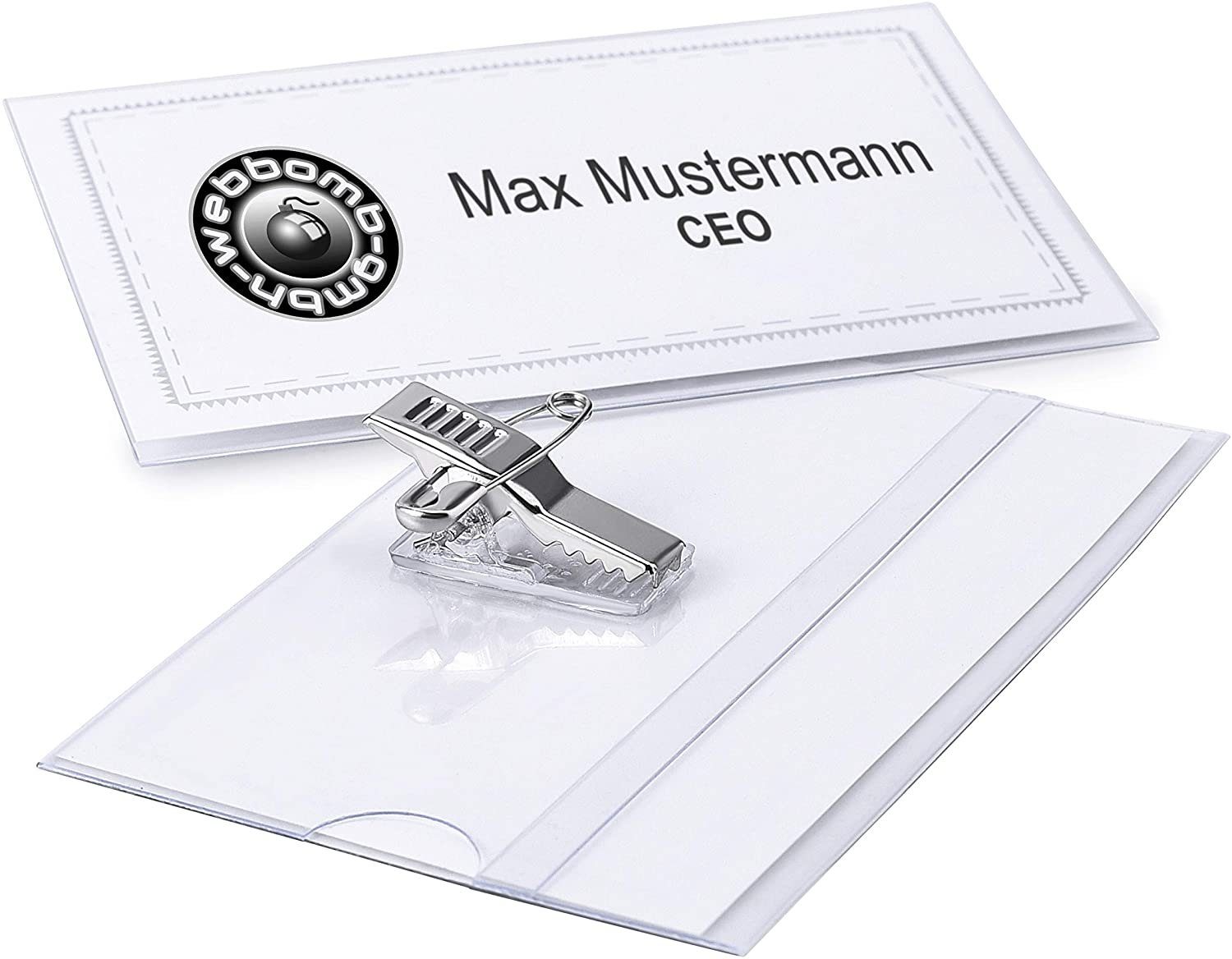 WEBBOMB Hinweisschild Namensschildhalter Kartenhalter Namensschilder mit Clip Ausweishüllen, (10 St)