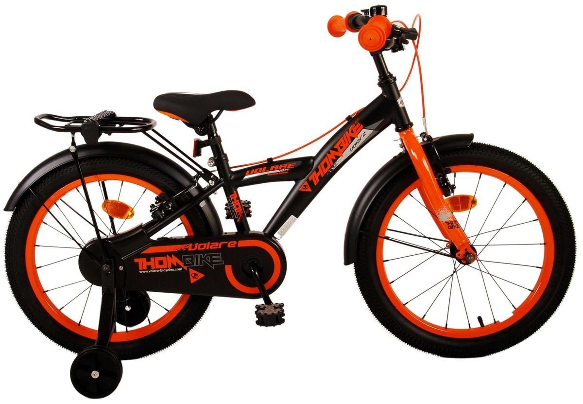 Jungen Kinderfahrrad 21799, schwarz/orange Volare Orange TB Bike Rad Fahrrad Kinderfahrrad Seitenständer, Kinder ZOLL 18 Gepäckträger, Stützräder
