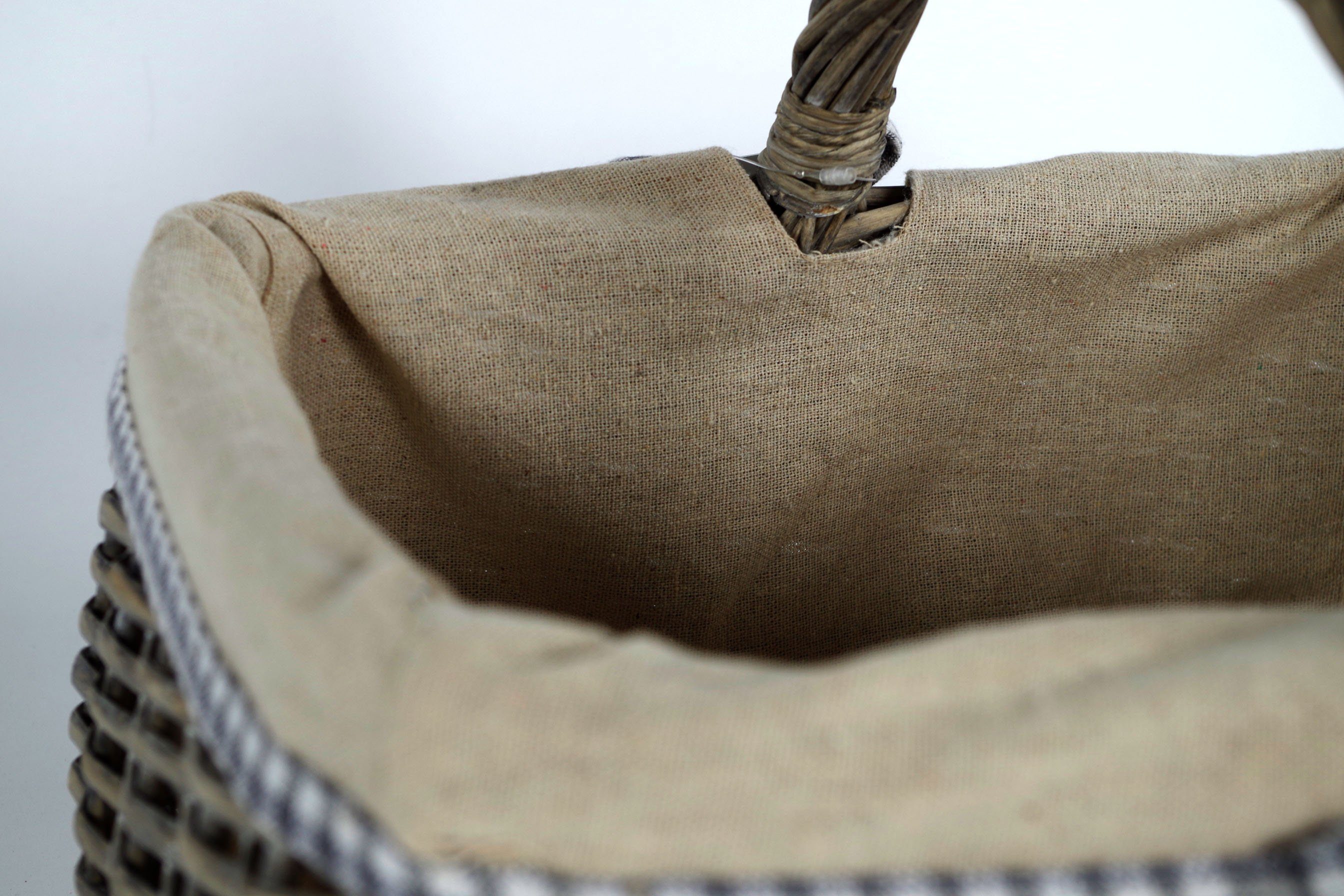 Kobolo Dekokorb Weide grey-washed mit eckig Korb Textil