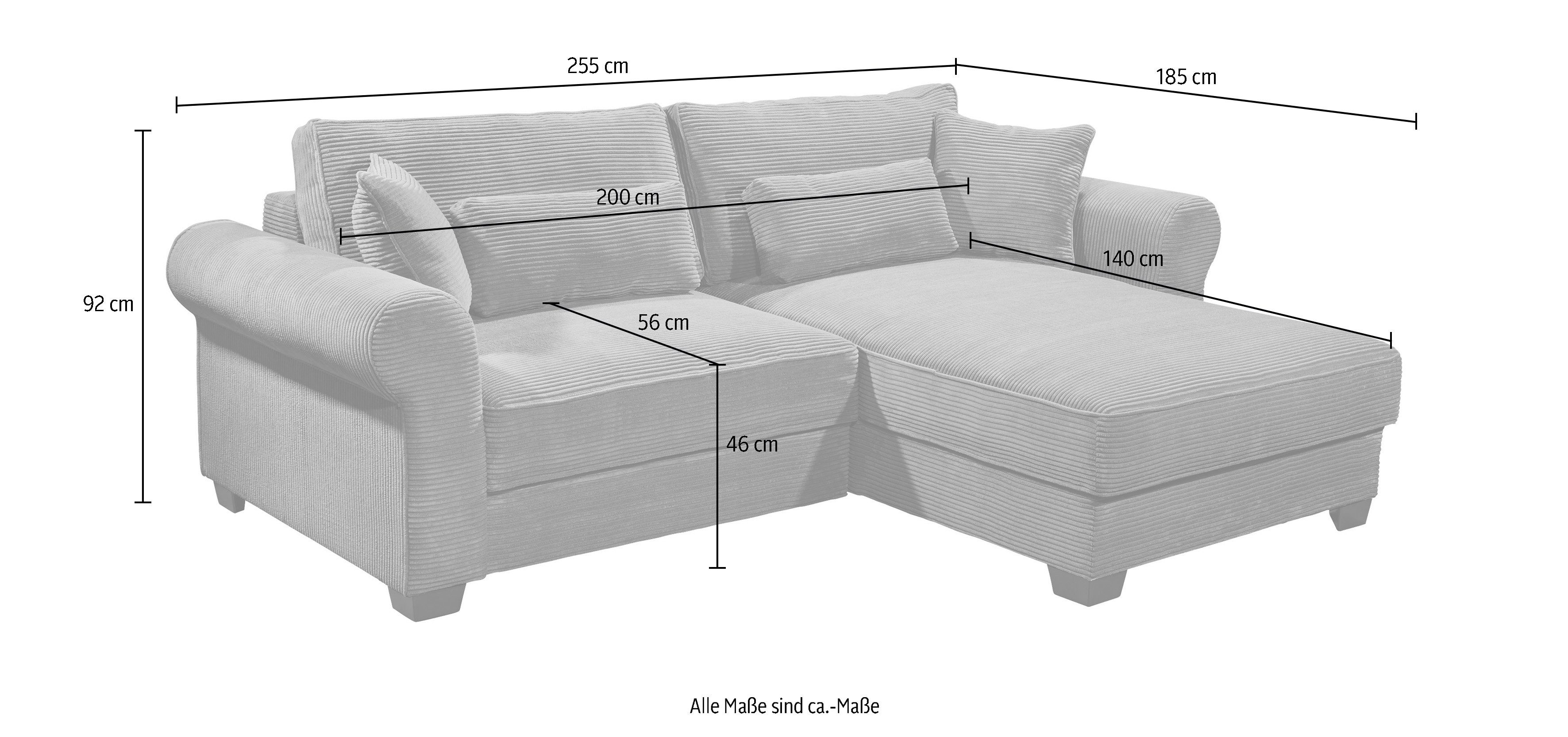 ED EXCITING DESIGN Ecksofa braun und und mit Bettfunktion sowie Zierkissen Nieren- Angelina, Bettkasten, Rücken