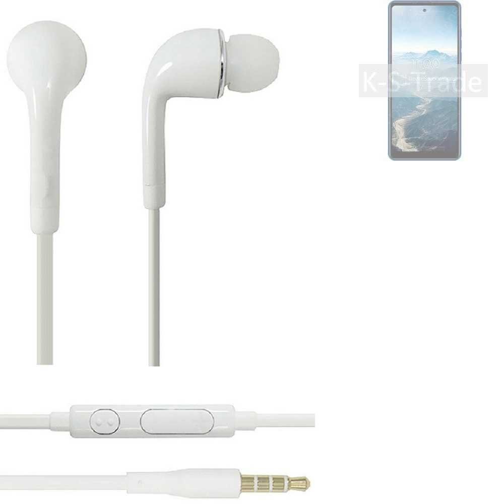 K-S-Trade für BQ Mobile BQ-6868L Wide In-Ear-Kopfhörer (Kopfhörer Headset mit Mikrofon u Lautstärkeregler weiß 3,5mm)