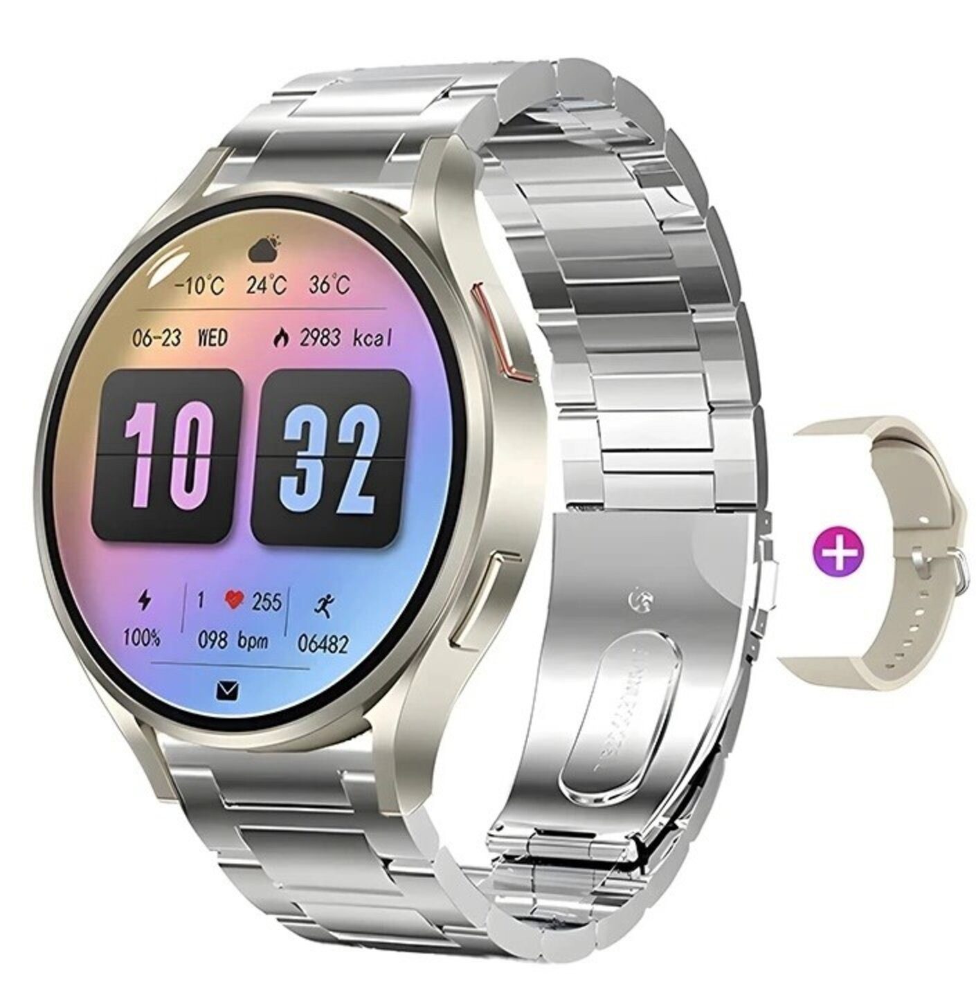 Nagham Ghazal Aswad Smartwatch Bluetooth-Anruf, AMOLED-Sprachanruf, NFC, GPS, Sport 2025 Smartwatch (4,4cm cm/1,39 Zoll)