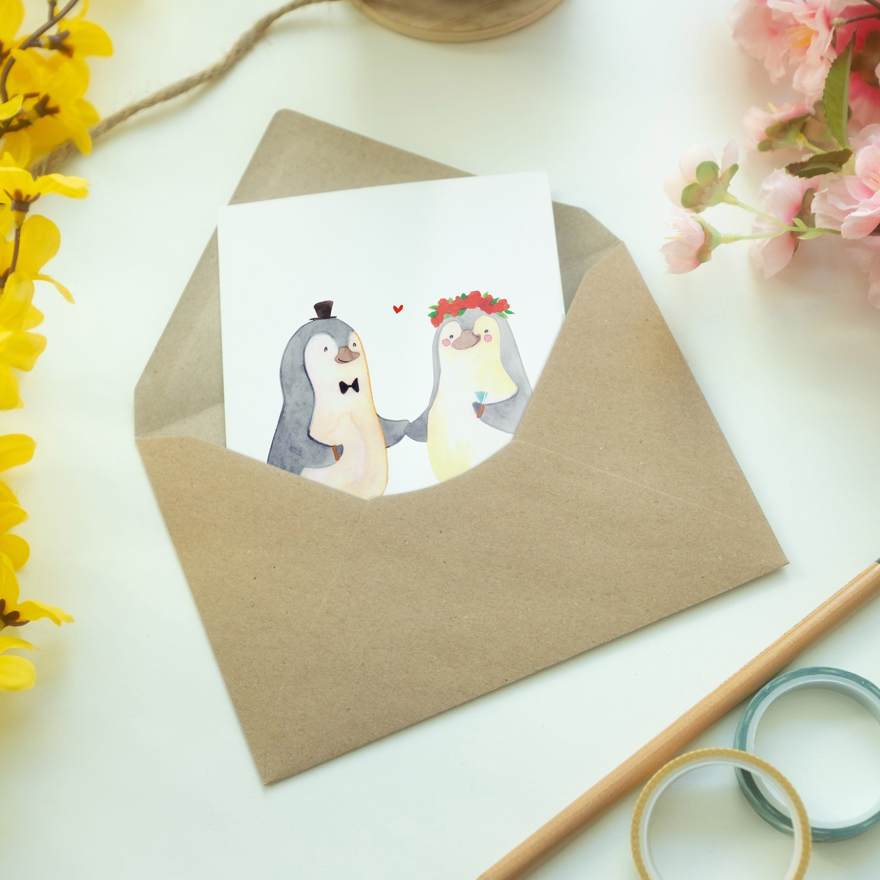 Mr. & Mrs. Panda Gl Heirat Weiß - Pinguin - Grußkarte Hochzeitskarte, Einladungskarte, Geschenk
