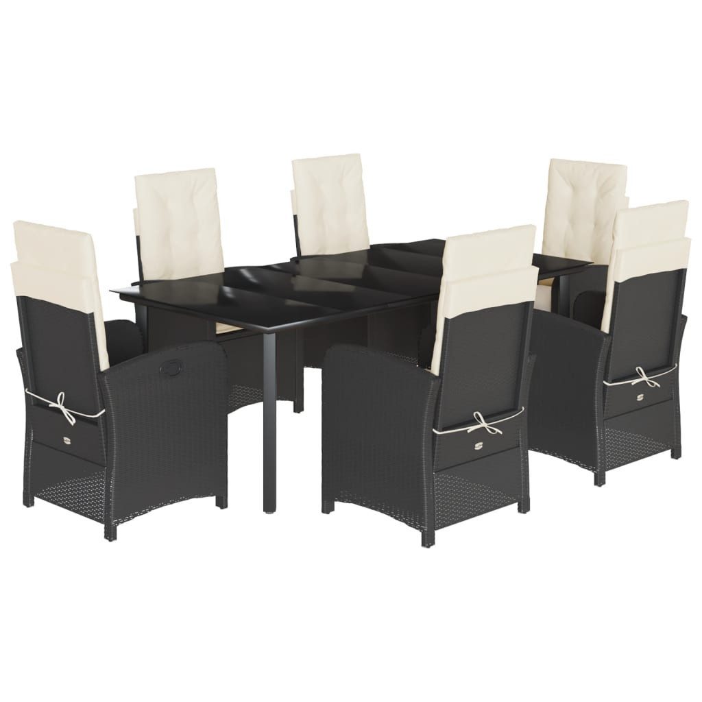 Garten-Essgruppe 7-tlg. Garten-Essgruppe mit Kissen Schwarz Poly Rattan