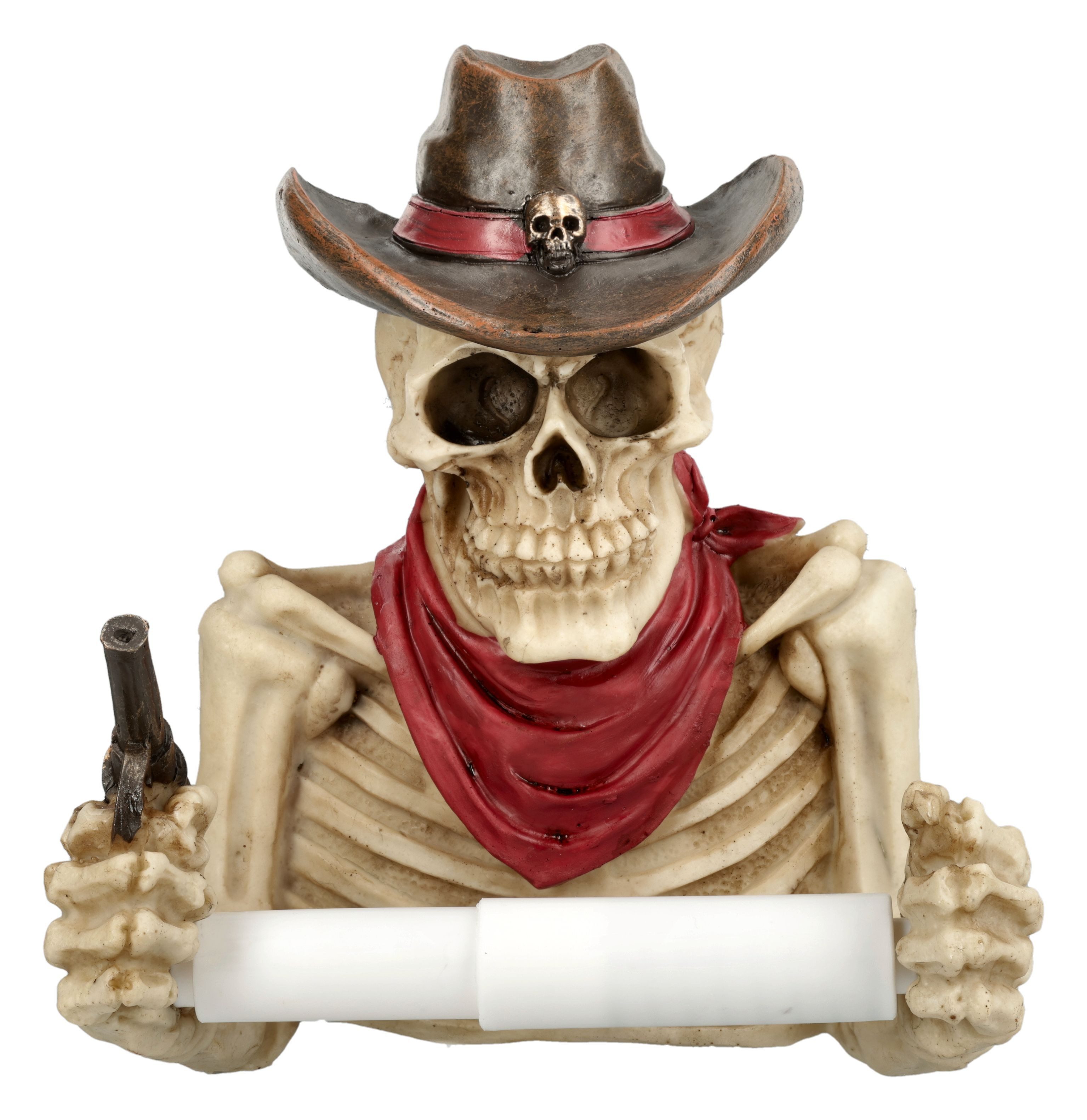 Figuren Shop GmbH Toilettenpapierhalter Toilettenpapierhalter Cowboy Skelett – Skurrile Western Figur 21,5 cm
