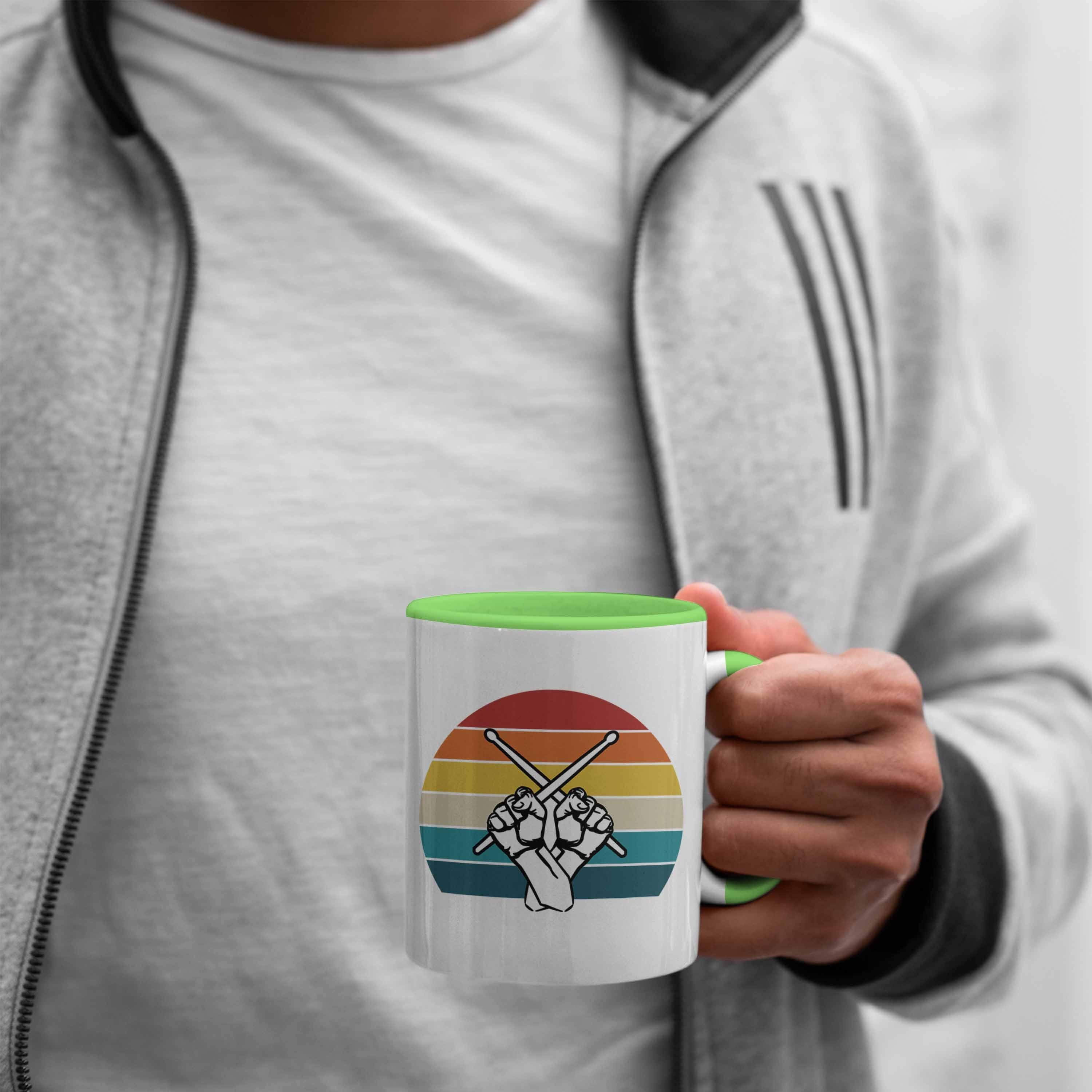 - Geschenk Tasse Tasse Schlagzeug-Spieler Retro Trendation Grafik Trendation Schlagzeuger Grün für